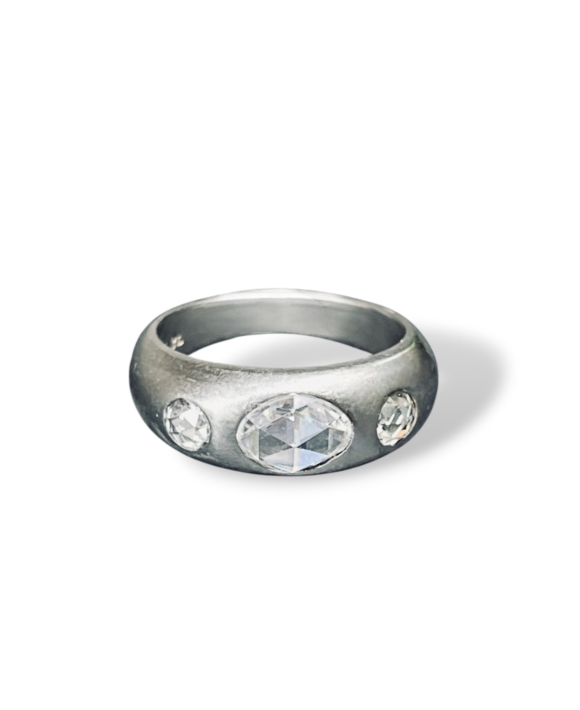 Platinum and Rosecut Diamond Three Stone Ring