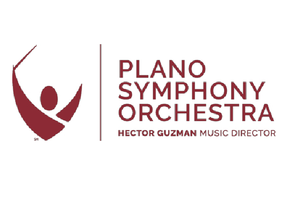 Logo of Plano Symphony Orchestra with a stylized figure and text "Hector Guzman Music Director."