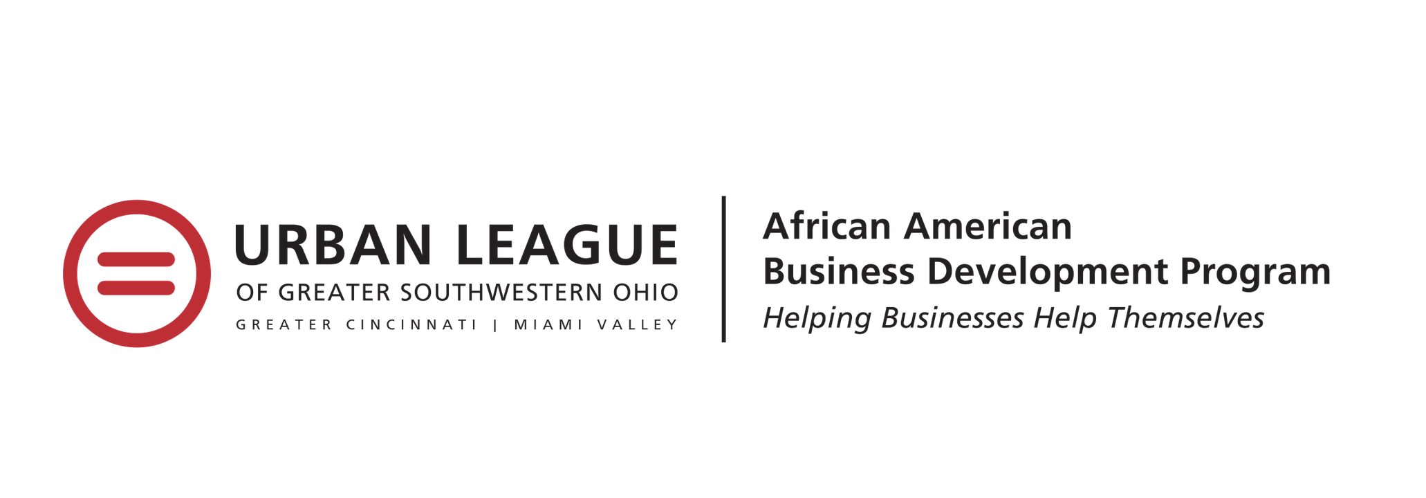 Logo and text for Urban League of Greater Southwestern Ohio and African American Business Development Program with the slogan 'Helping Businesses Help Themselves'.