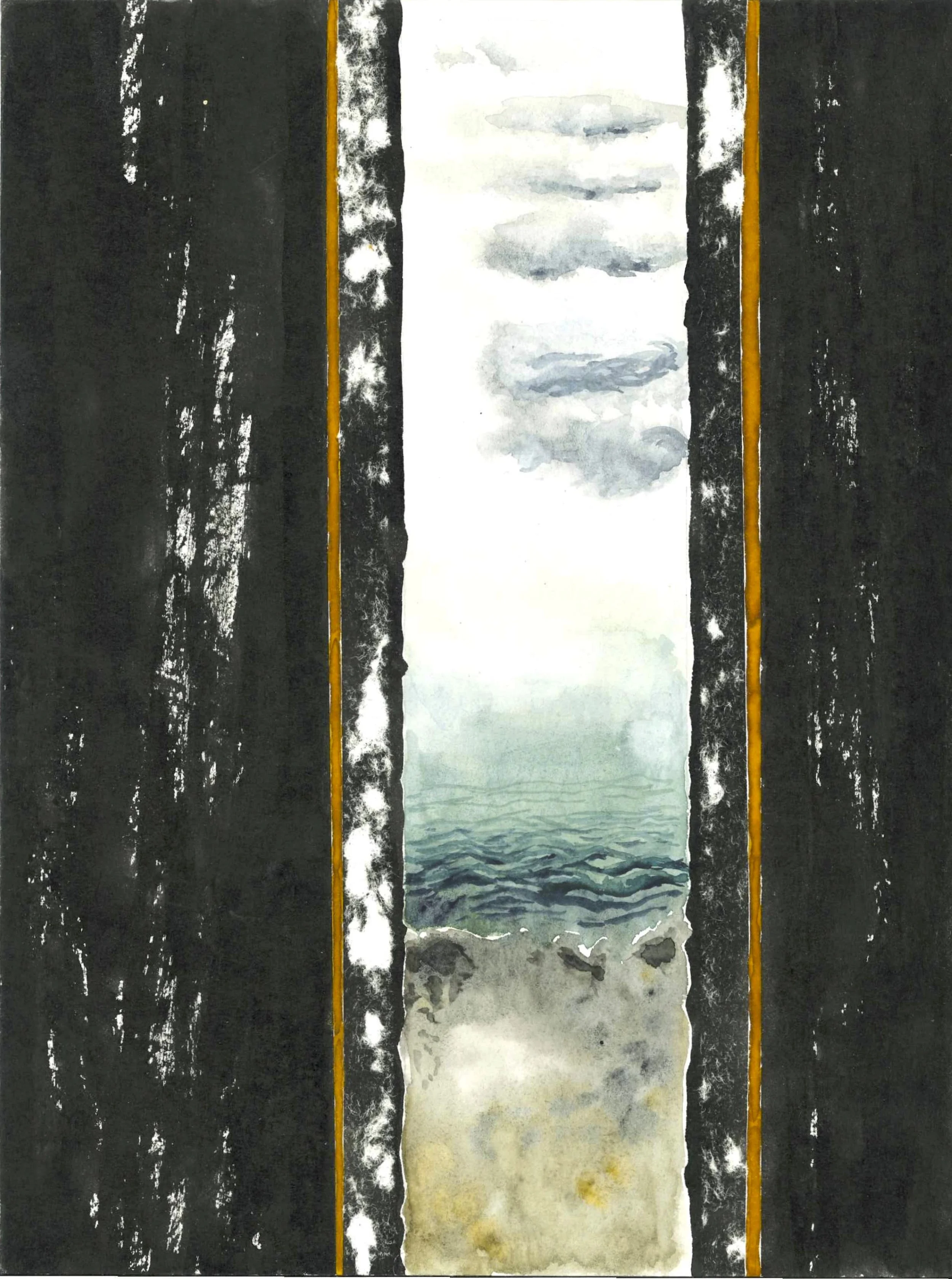 Encre de Chine, gouache dorée et aquarelle