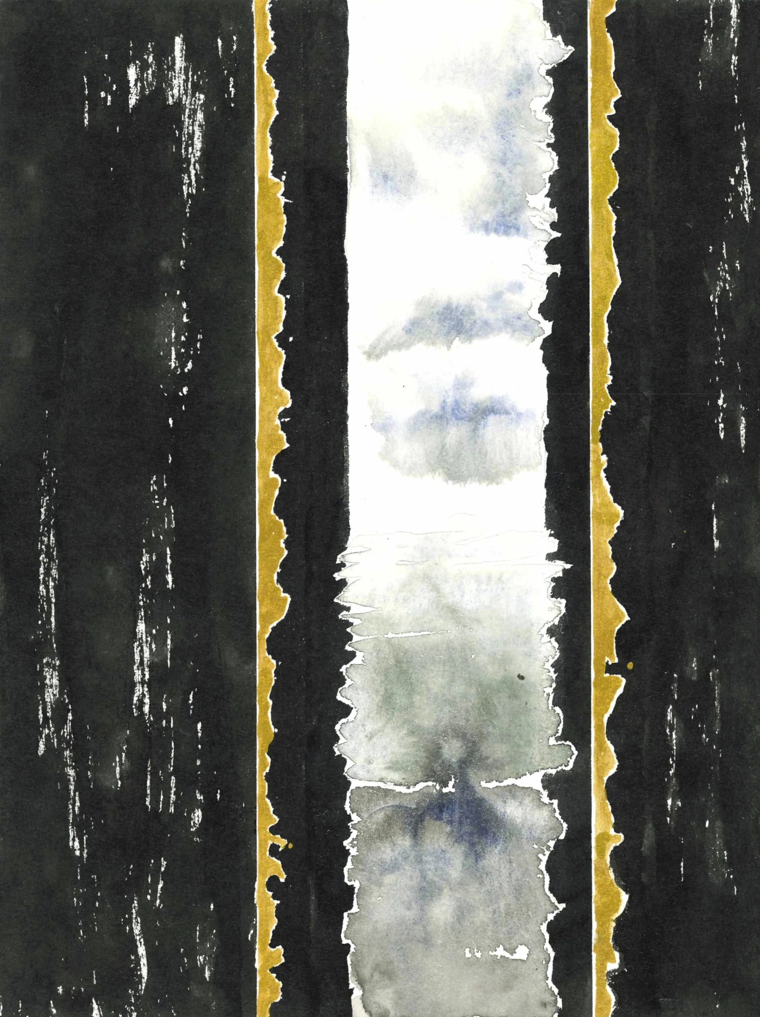 Encre de Chine, gouache dorée et aquarelle