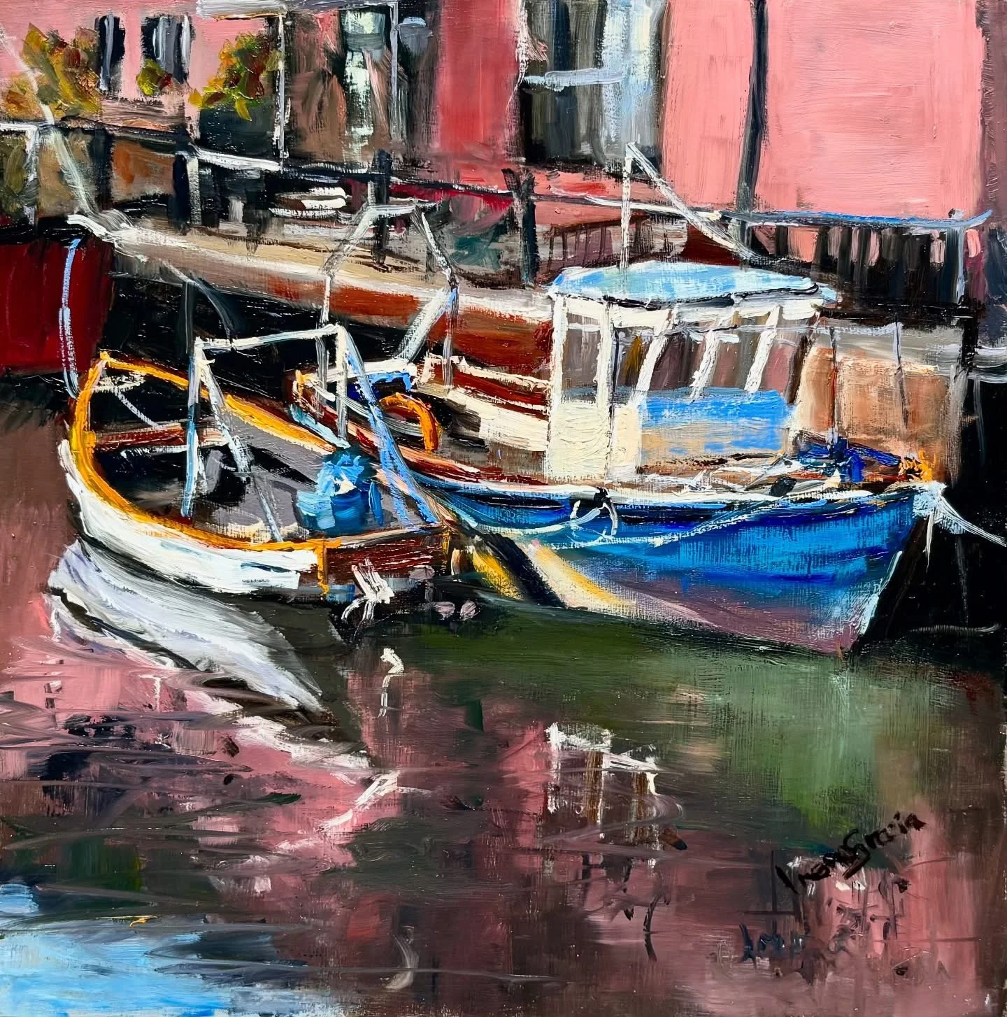 Wivenhoe Harbour - oil, 12 x 12 inches 