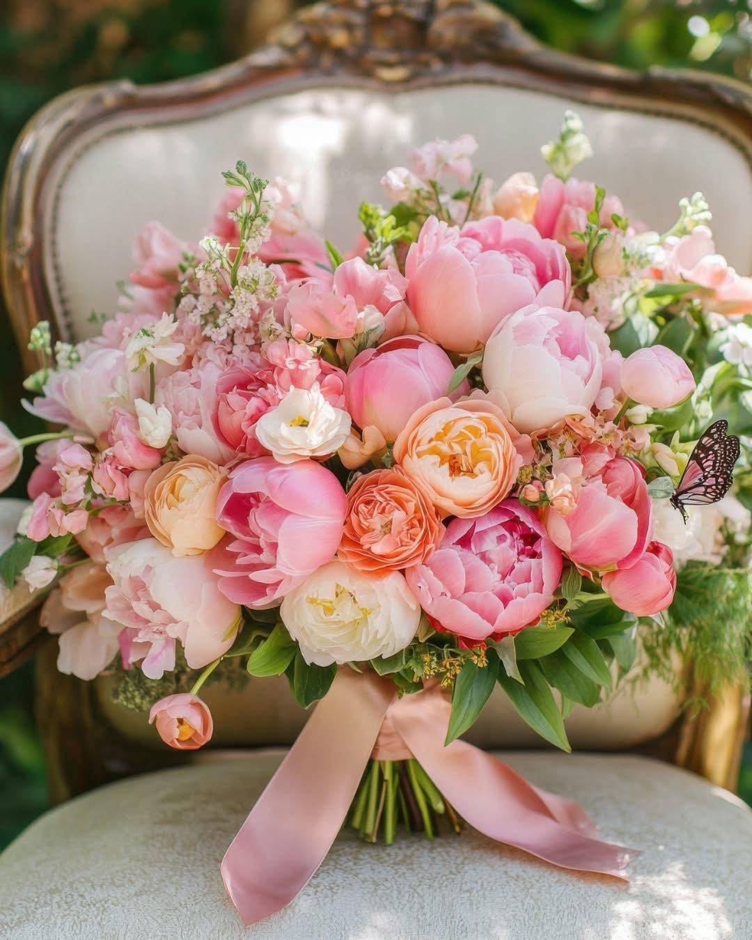 💕 Peonies in all their glory-coral, ivory, blush, and tangerine&mdash; burst into a bridal bouquet that feels like summer bottled up. Joyful, generous, and just a little unruly, this one's for the bride who wants flowers that feel as happy as she do