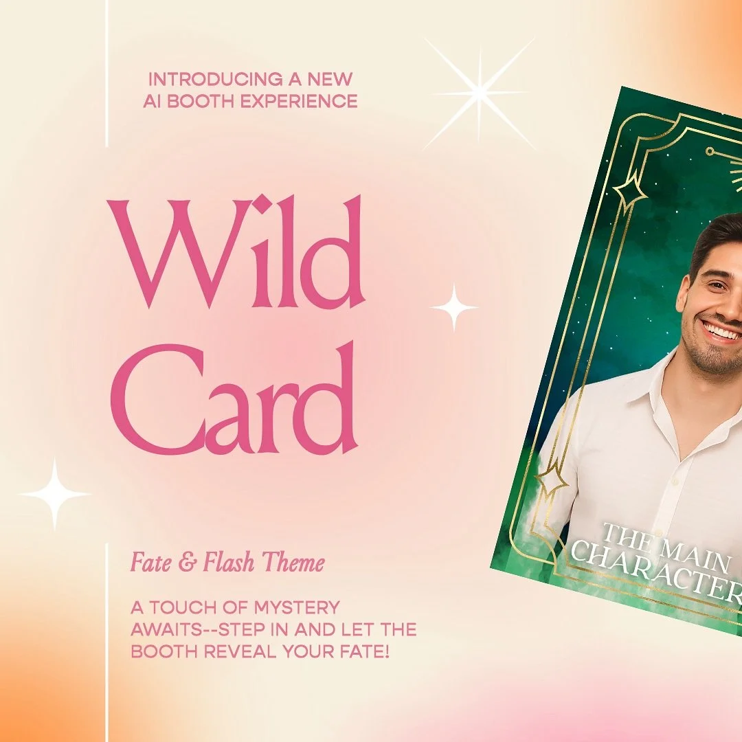 It&rsquo;s your lucky (or not so lucky) day 👀
Meet WILD CARD &mdash; our new AI-powered booth experience that lets the booth decide your fate! 🔮

📸 Fate &amp; Flash Theme
Keep your guests guessing with an element of surprise and a secret fortune r