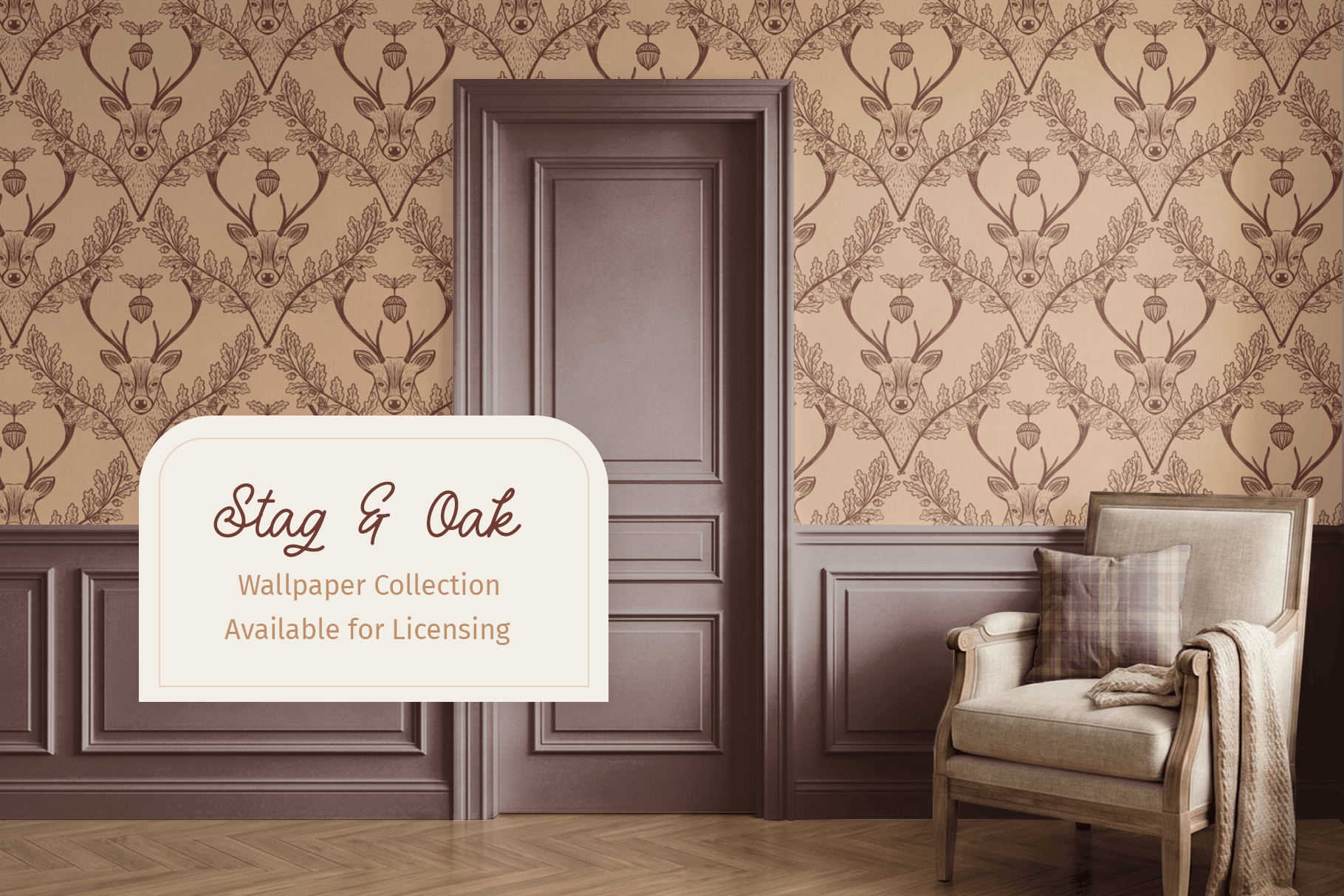 Stag & Oak Wallpaper Collection | Woodland Patterns for Licensing