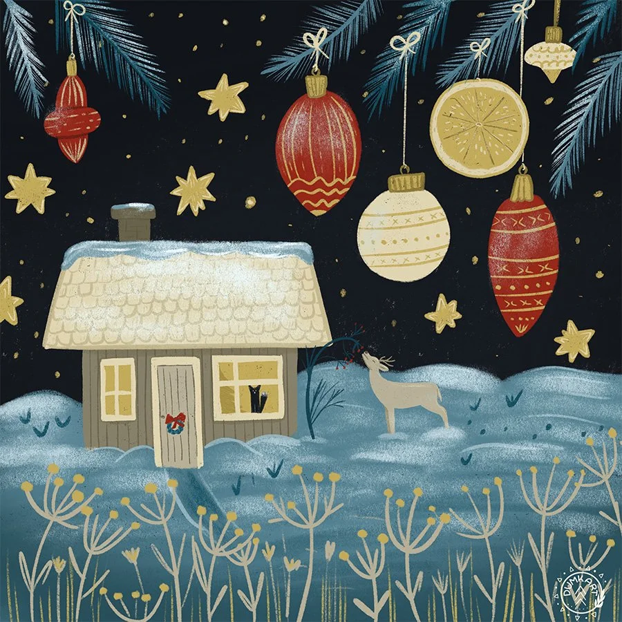 December  - Christmas mood, House and Deer, winter