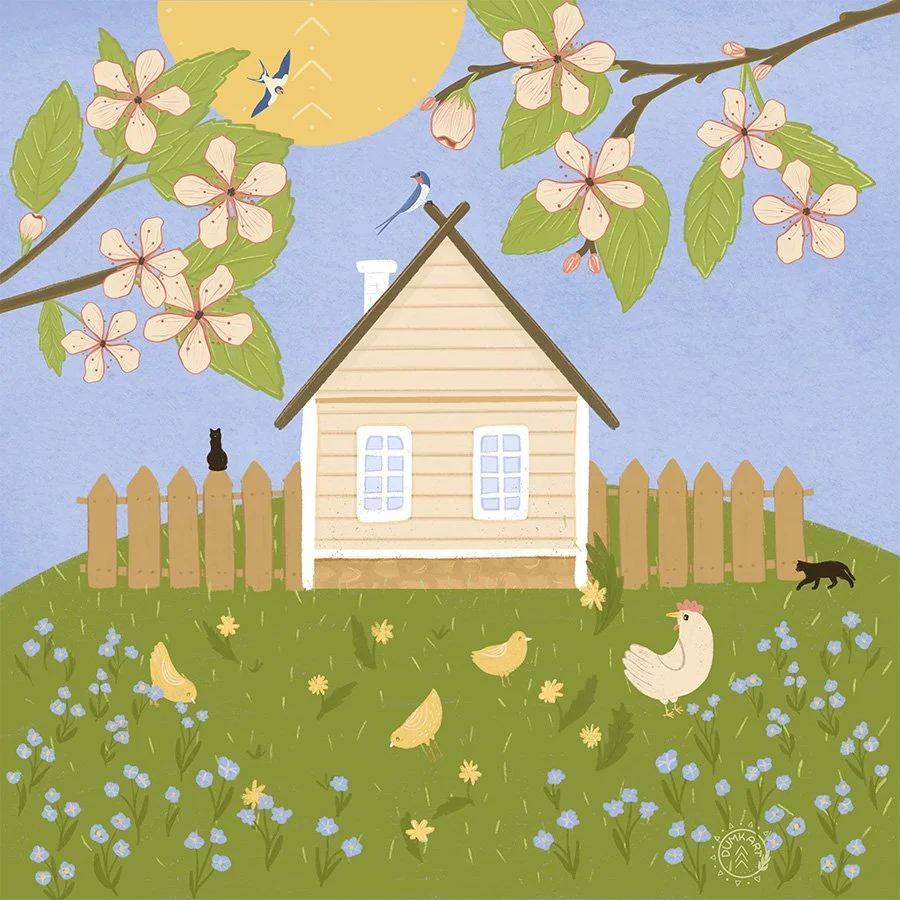 Cream House & Apple Blossom, Hens, Chicks