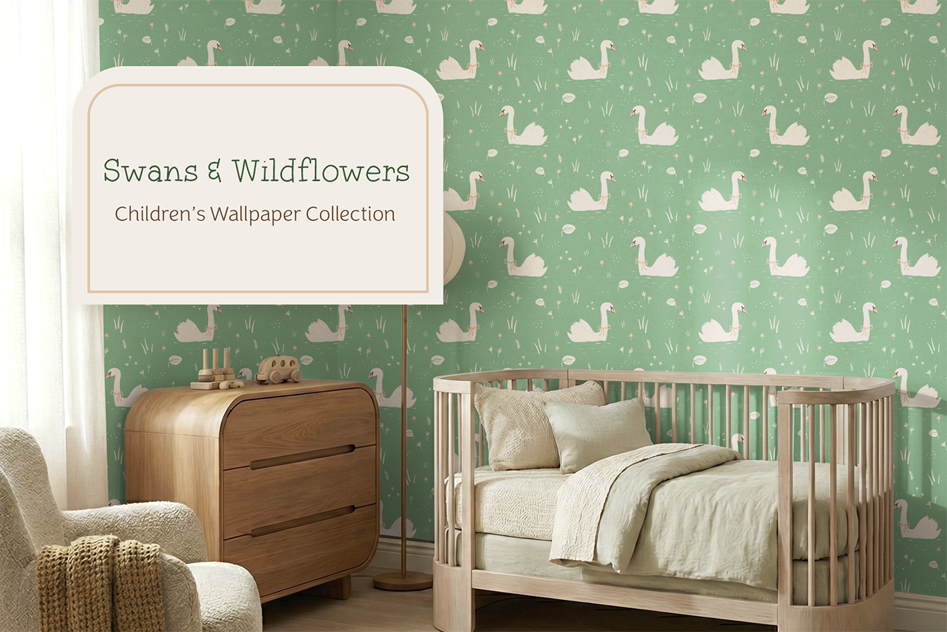 Swans & Wildflowers – Kids Wallpaper Collection - Available for Licensing