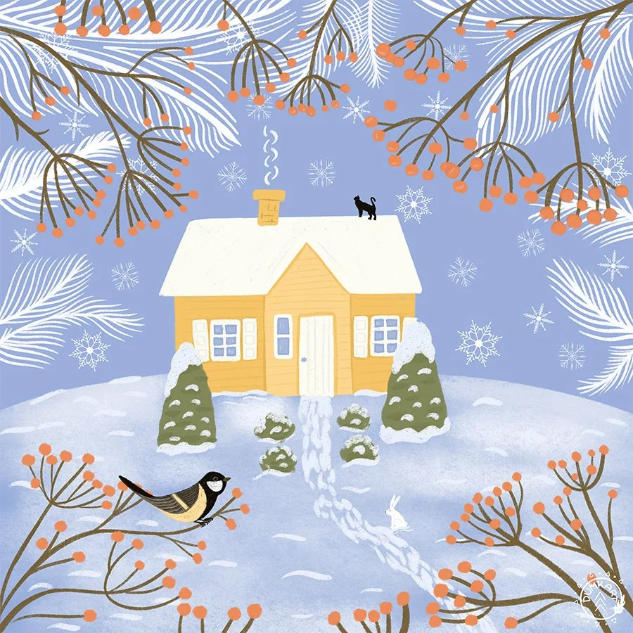 Tiny Yellow House in the Winter