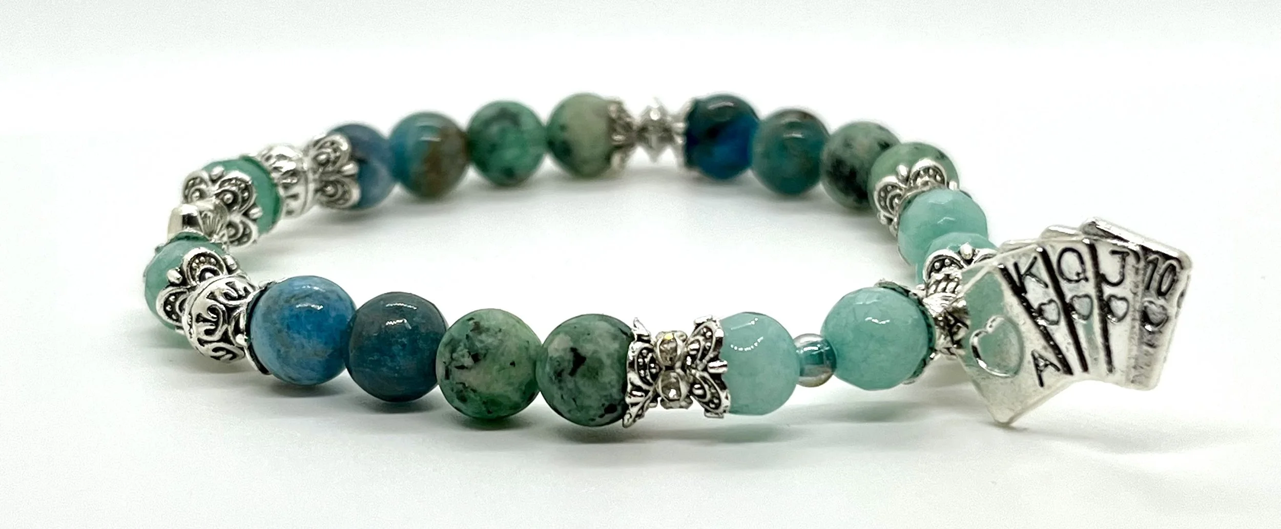 8mm Apatite, Mint green Frosted Jasper, Teal blue Jade beads with charms