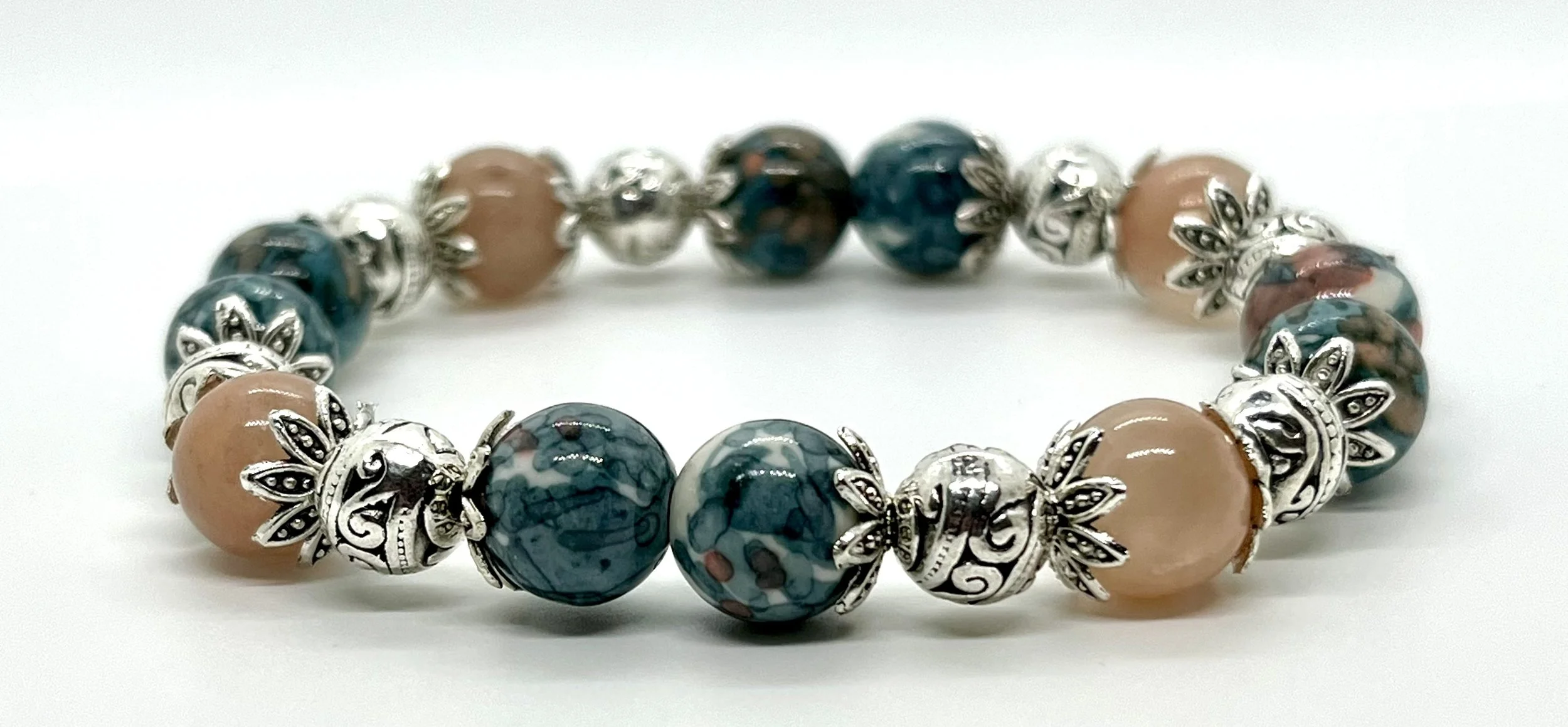 10mm Sunstone & Blue Rain Flower viewing stone with charms