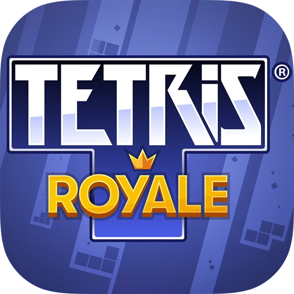 Logo of Tetris Royale, featuring the word 'TETRIS' in stylized uppercase letters and 'ROYALE' below in gold letters with a crown symbol.
