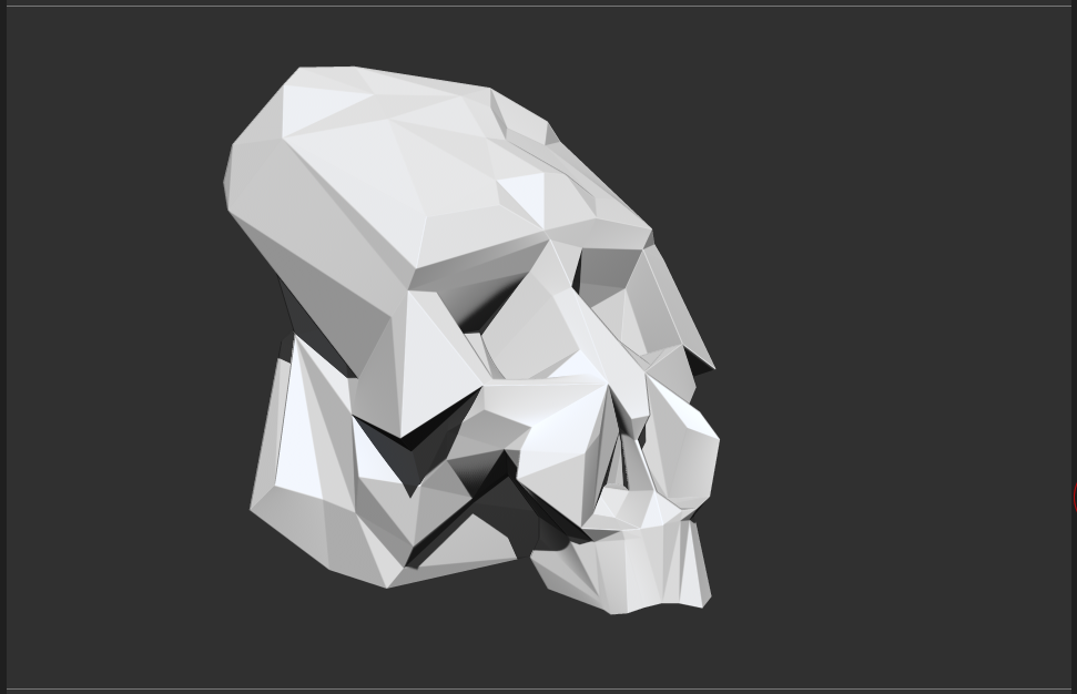 Low-poly 3D model of a human face sculpture in profile view, rendered in white with gray shading.