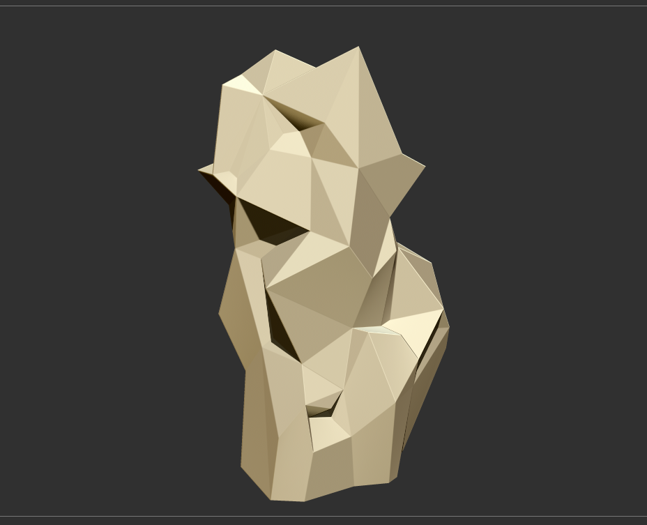 Abstract geometric sculpture with beige and cream facets on a dark background.