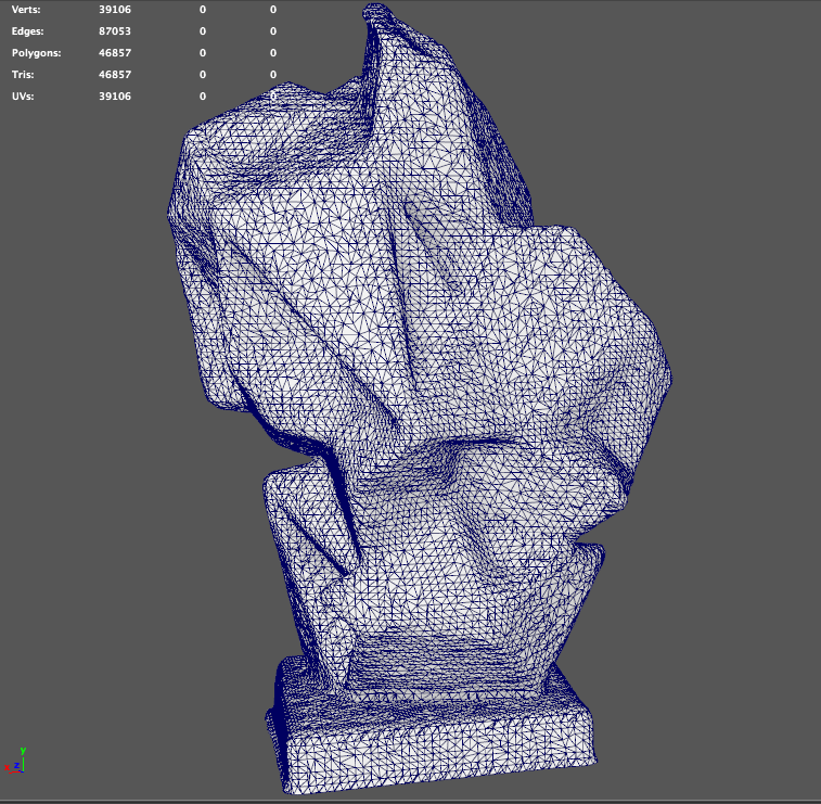 3D wireframe model of an abstract sculpture or mineral-like formation in blue.