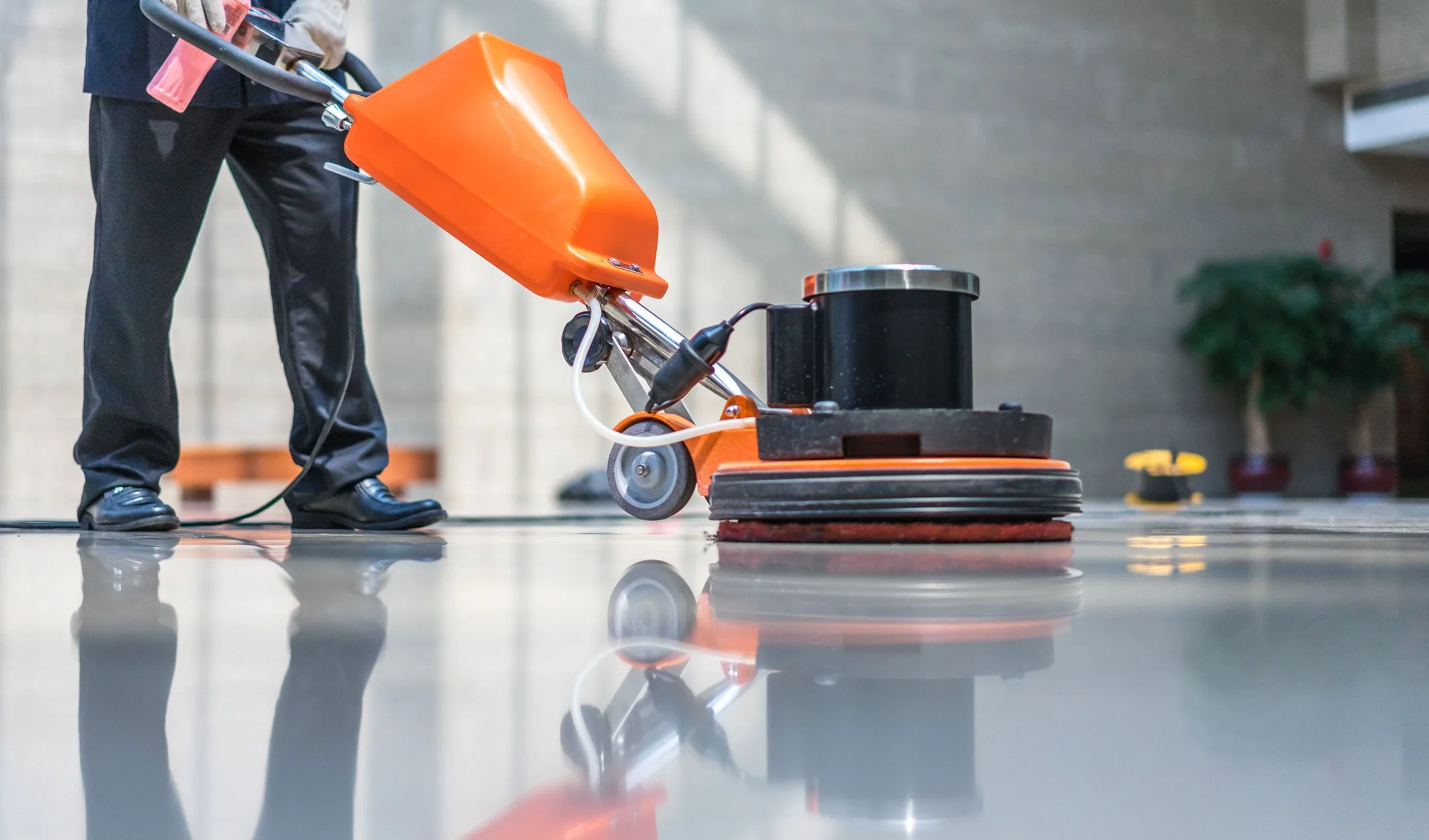Business floor being waxed.