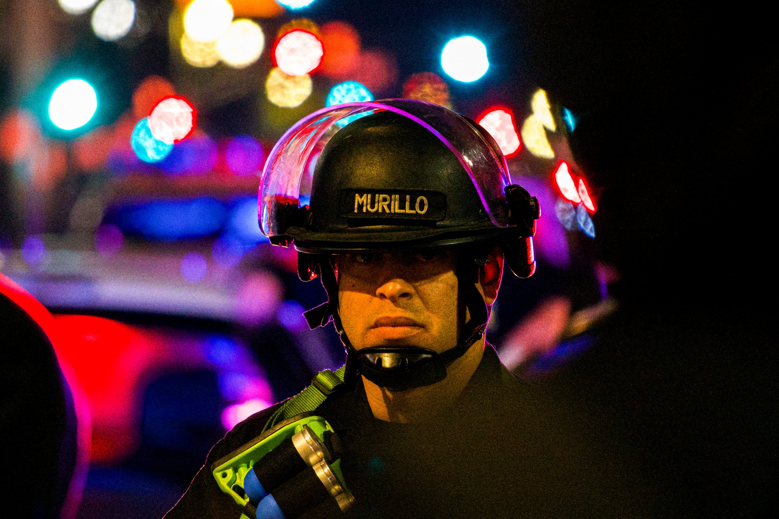 DEATH OF TYRE NICHOLS: LAPD officers assemble outside Downtown LA headquarters as protesters demand justice for Tyre Nichols' death. Jan. 12, 2023.