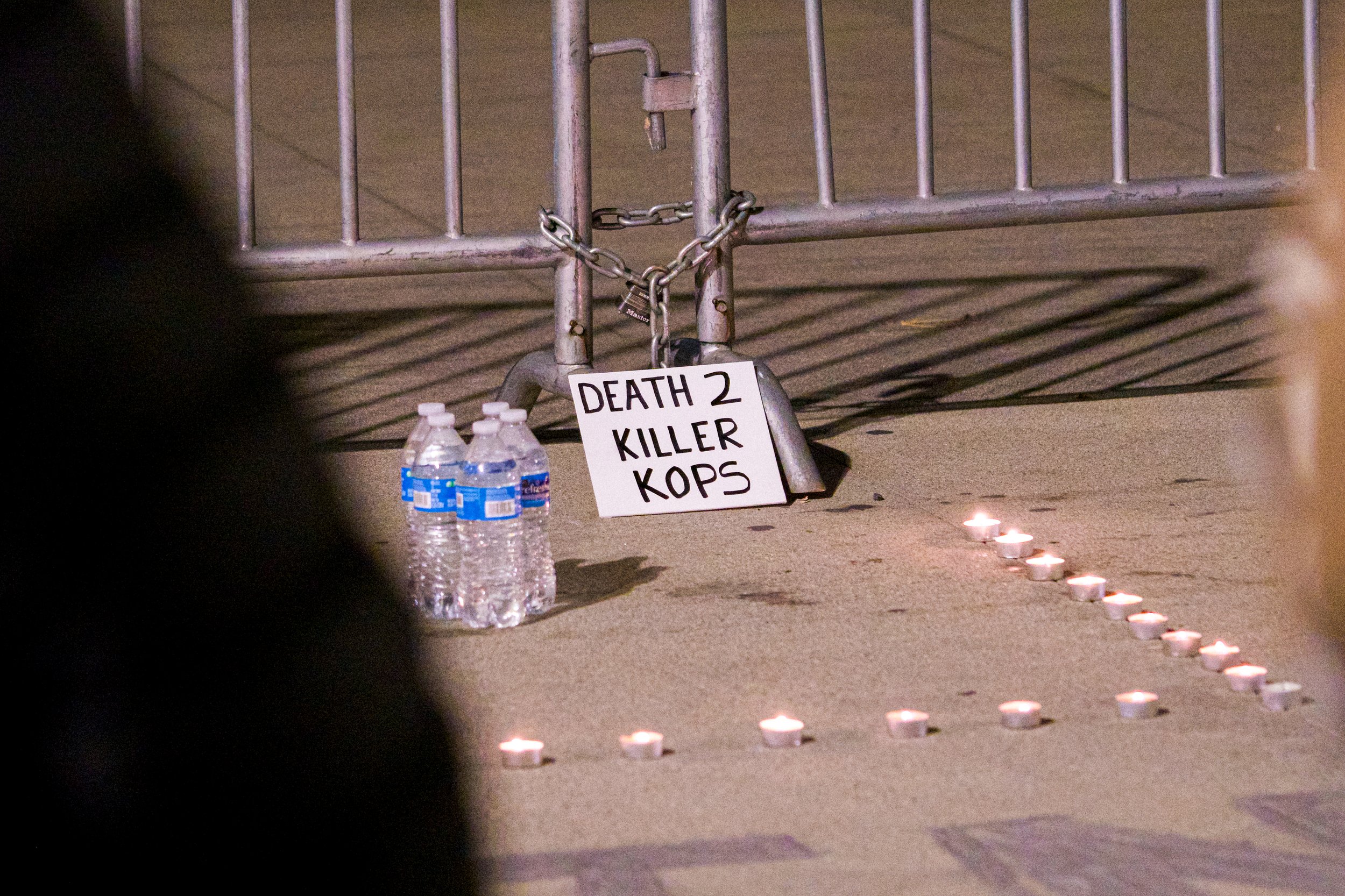 DEATH OF TYRE NICHOLS: Protest sign outside impromptu rally against Memphis police killing. Downtown LA, Jan. 12, 2023.