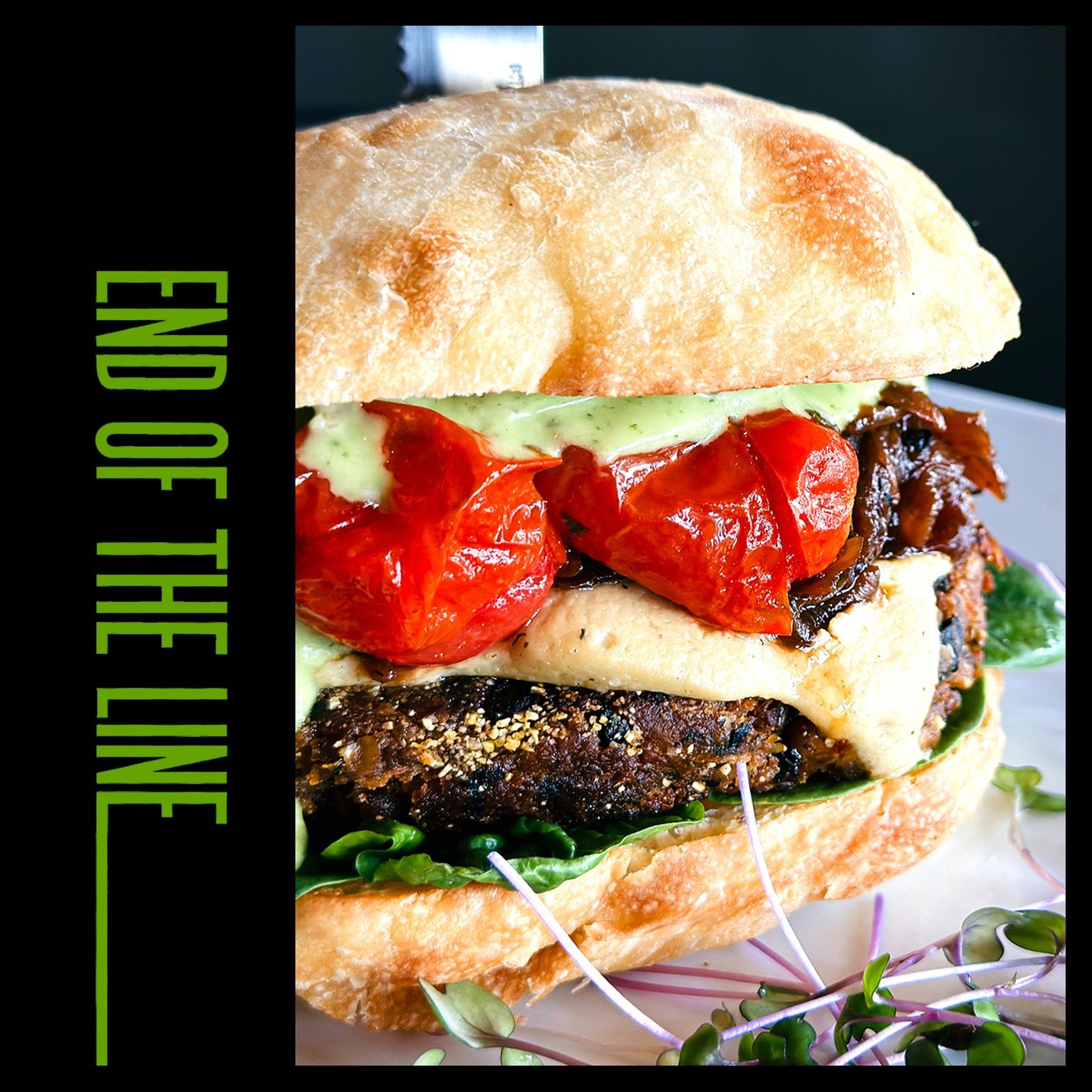 Ciao Baby Burger
House made Italian sausage burger, with rosemary roasted grape tomatoes, grilled onions, pesto aioli, roasted garlic, mozzarella, and fresh spinach, on a toasted ciabatta roll.

#saucyvegans #gulfcoastvegans #bbqvegan #downtownpensac