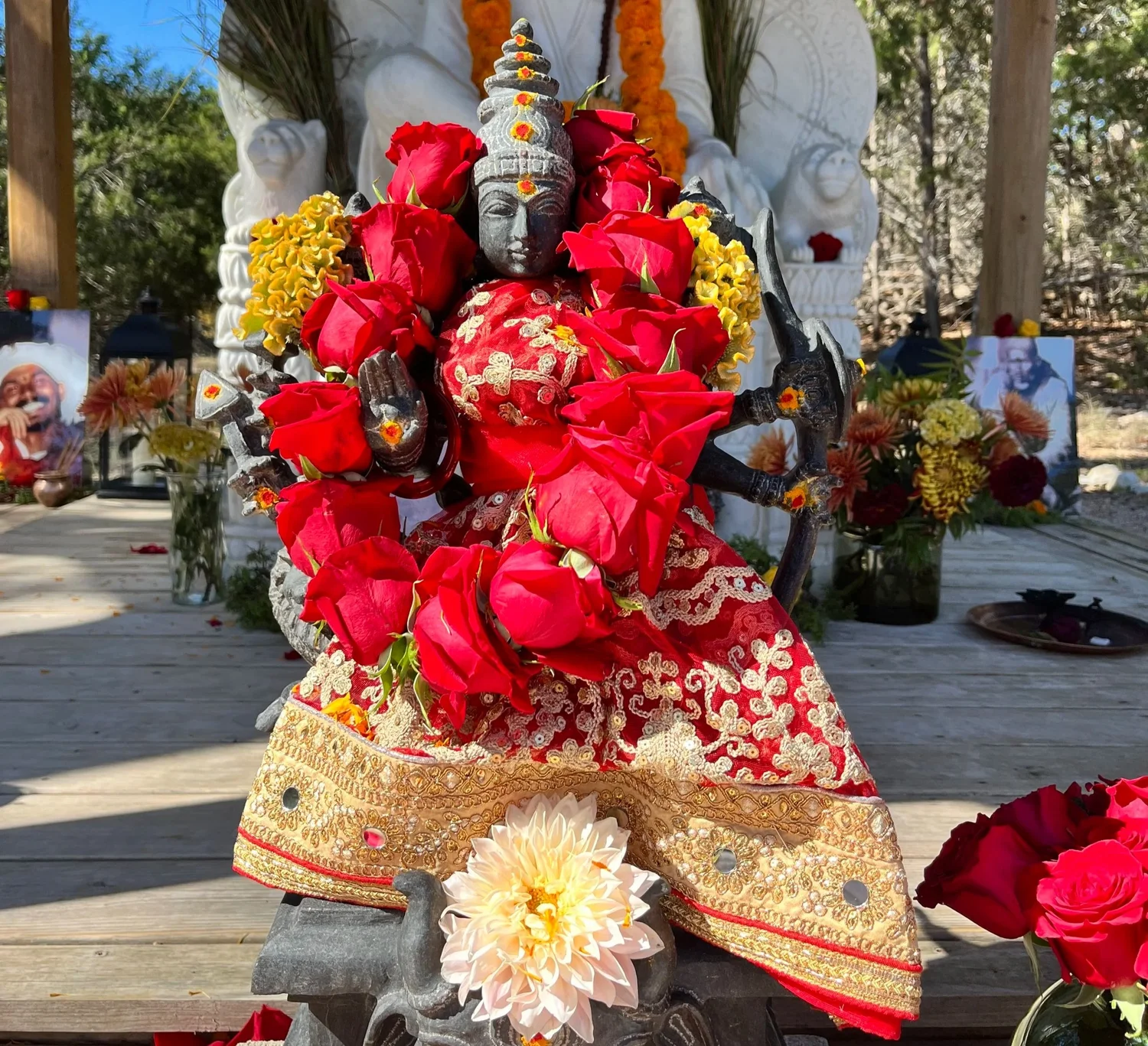 The Divine Mother adorned with flowers at Paramashiva