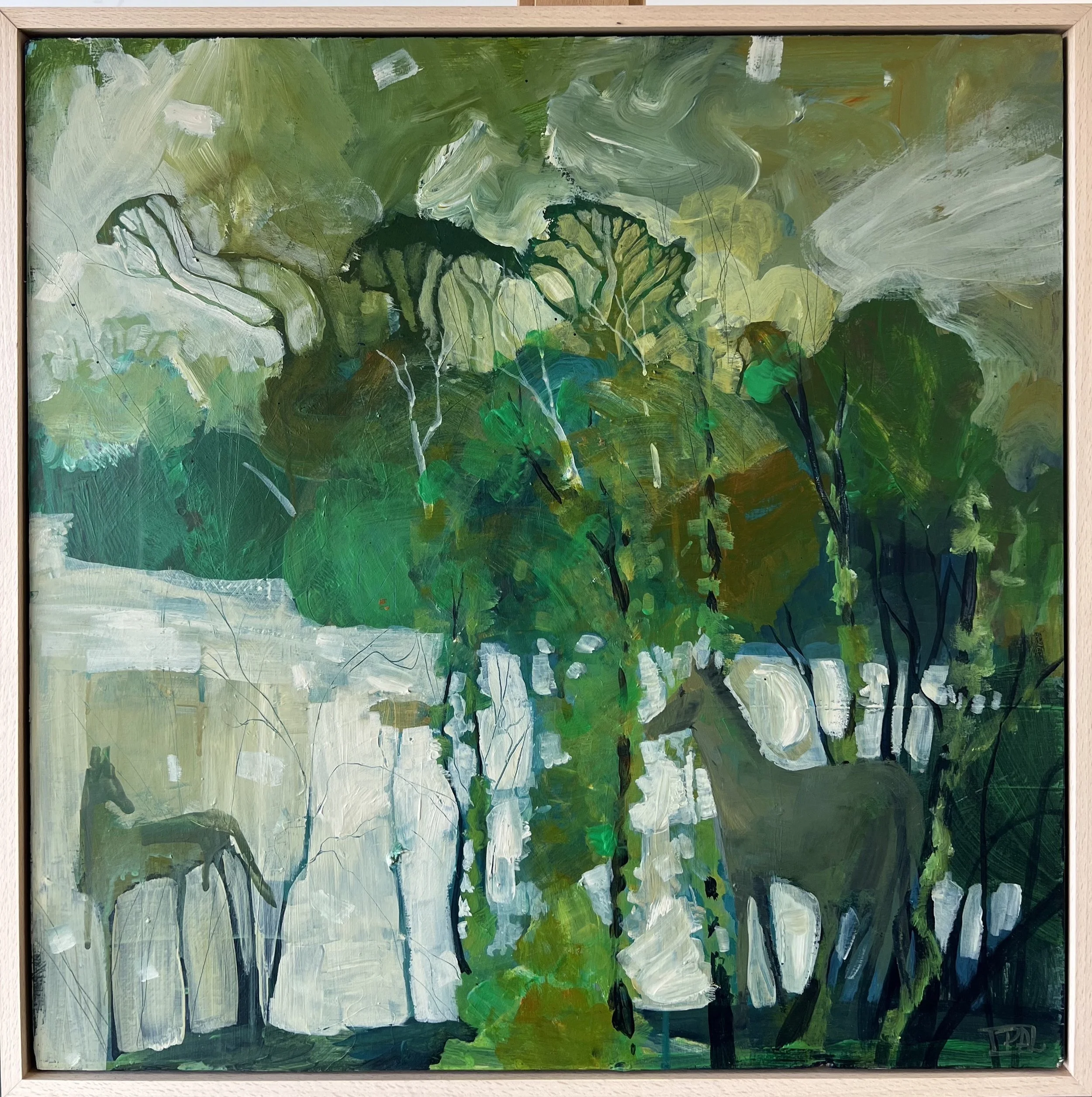 SOLD // Green lake horses // 2021 // acrylic on canvas // 50x50cm