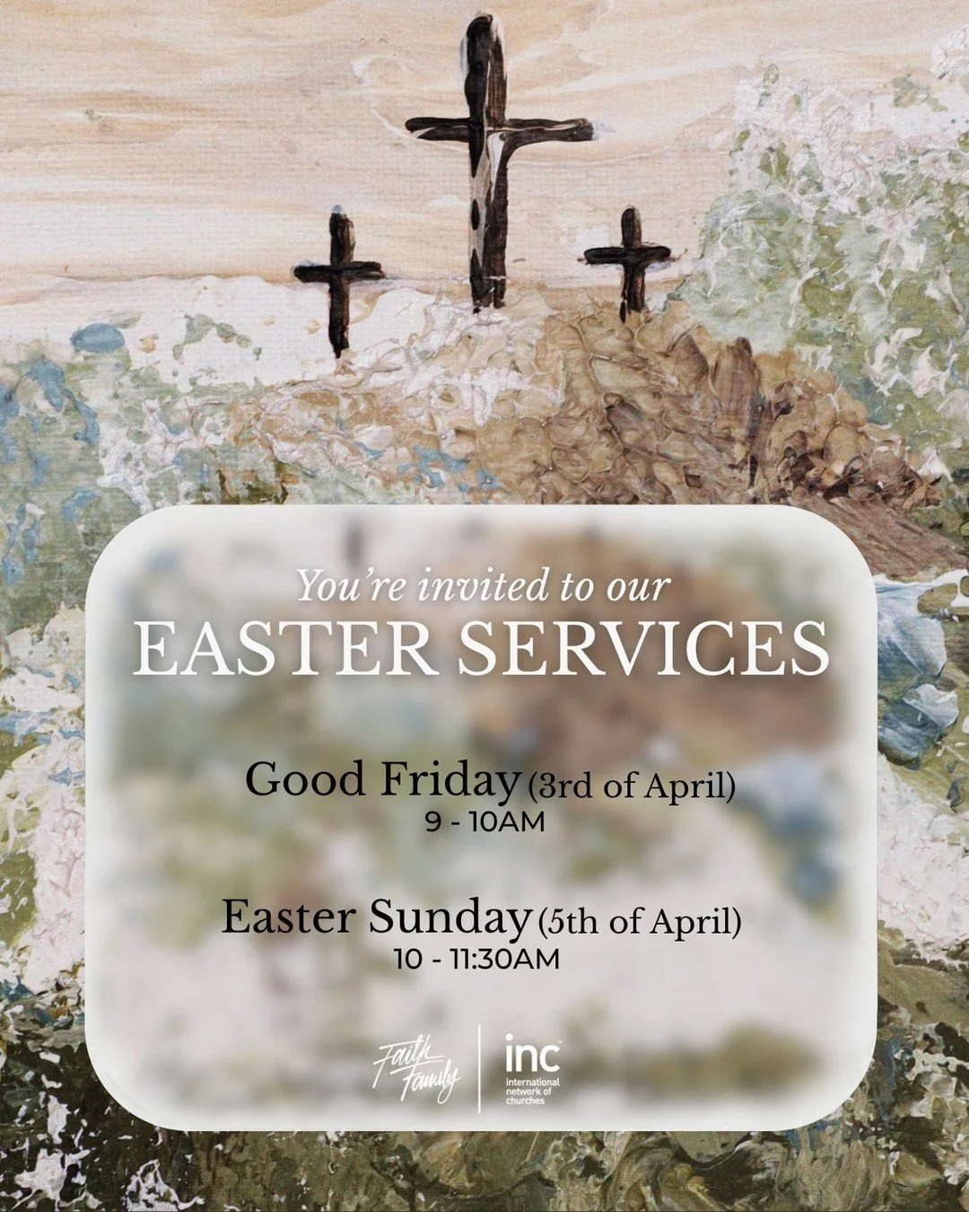 We would love to invite our Faith Family Early Learning community to the Easter services at Faith Family Church this long weekend. 
Good Friday 9-10am
Easter Sunday 10-11:30am followed by a big egg hunt for the kids.

We look forward to celebrating t