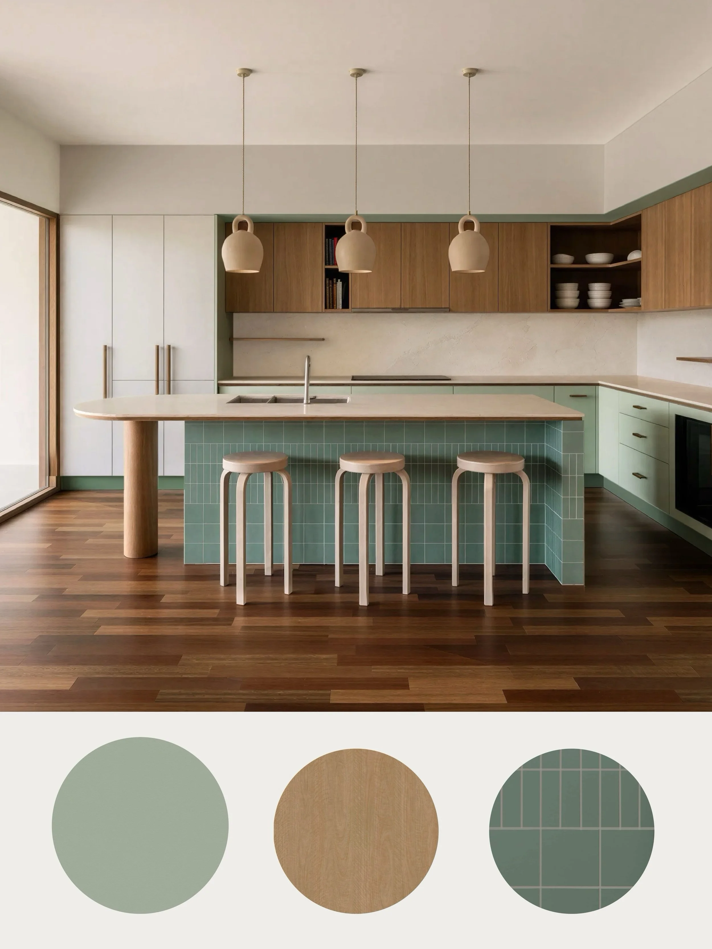 We love a good tile, but when you want your high-traffic kitchen to feel effortless, grout and cooking mess are not always a fun combination. Instead of removing tiles altogether we&rsquo;ve clad the island bench, so we still get some lovely texture 