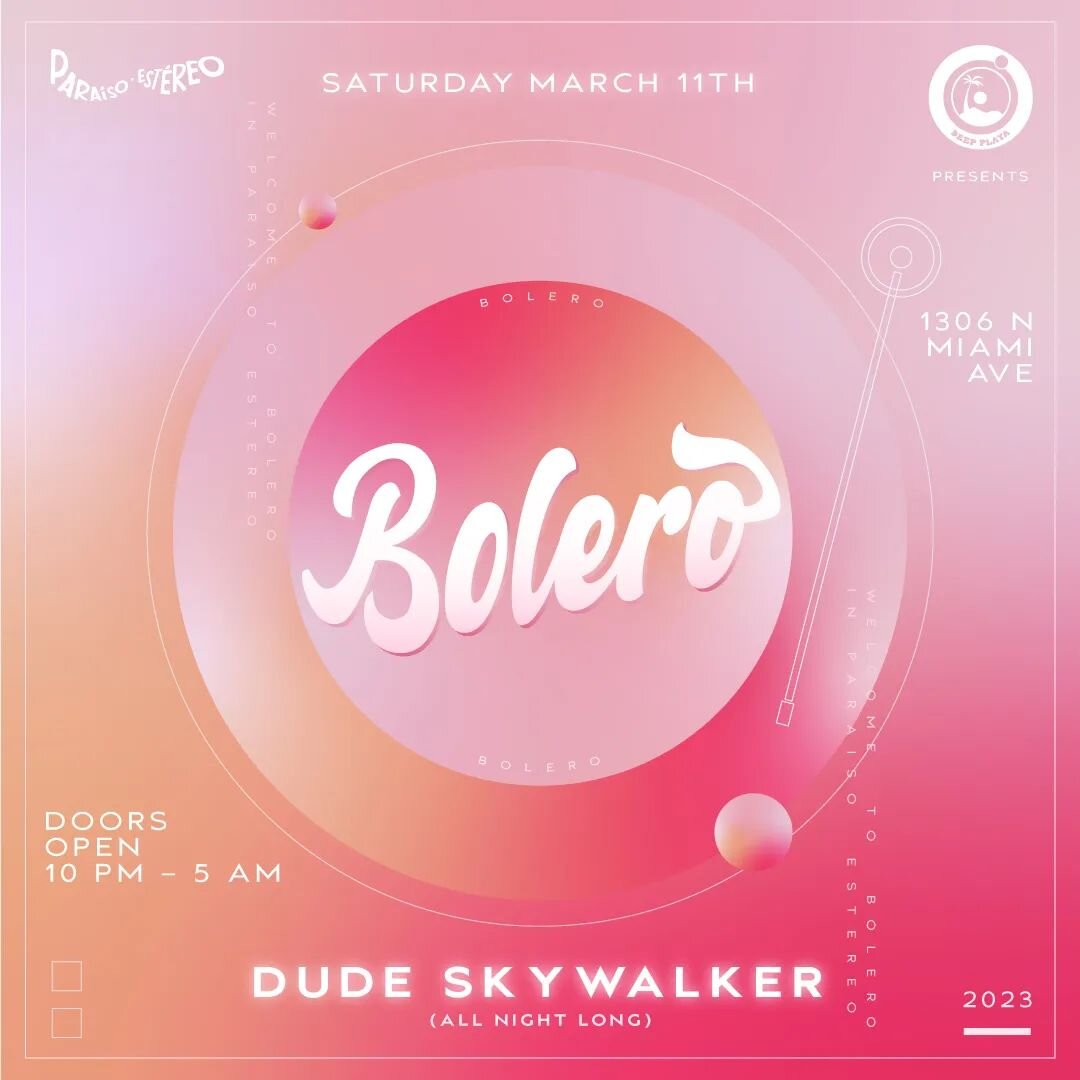 The rumors are true! BOLERO is back at @paraisoestereo ~ SATURDAY March 11!  This will be an intimate all-night affair where we showcase the unique underground Miami vibe we have developed over the last 10 years. ⚡️🌴💃

We often reminisce about the 