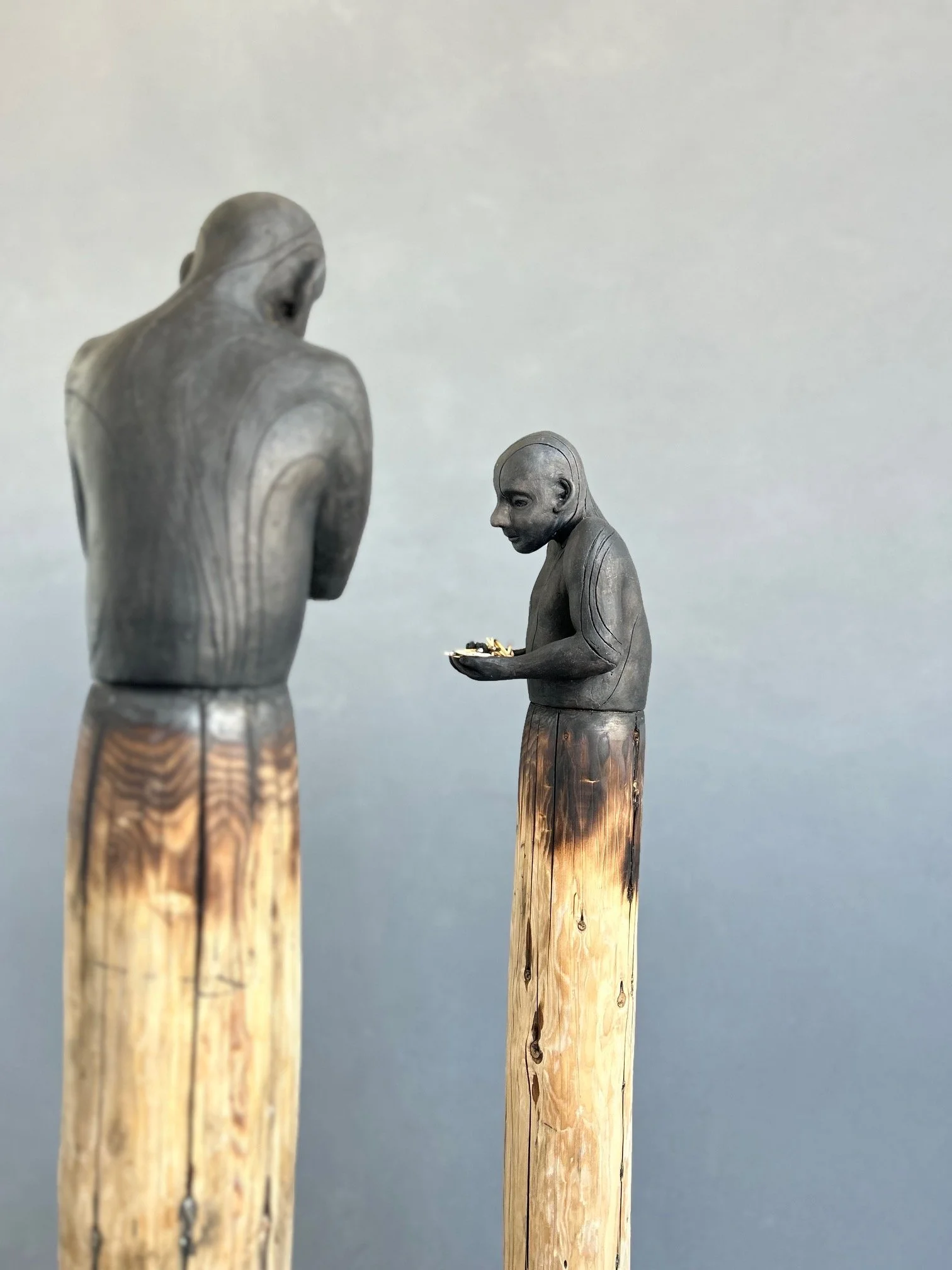 The Matchstick Brothers
2026
Ceramic stained with Sumi ink, Recycled Wood, Concrete, and Burnt Matchsticks
H50" x W7" x D6"