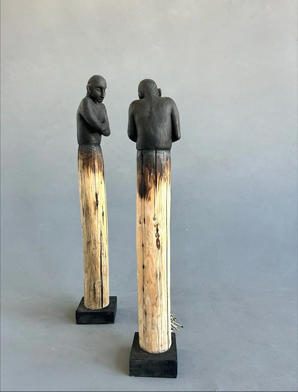 The Matchstick Brothers
2026
Ceramic stained with Sumi ink, Recycled Wood, Concrete, and Burnt Matchsticks
H50" x W7" x D6"