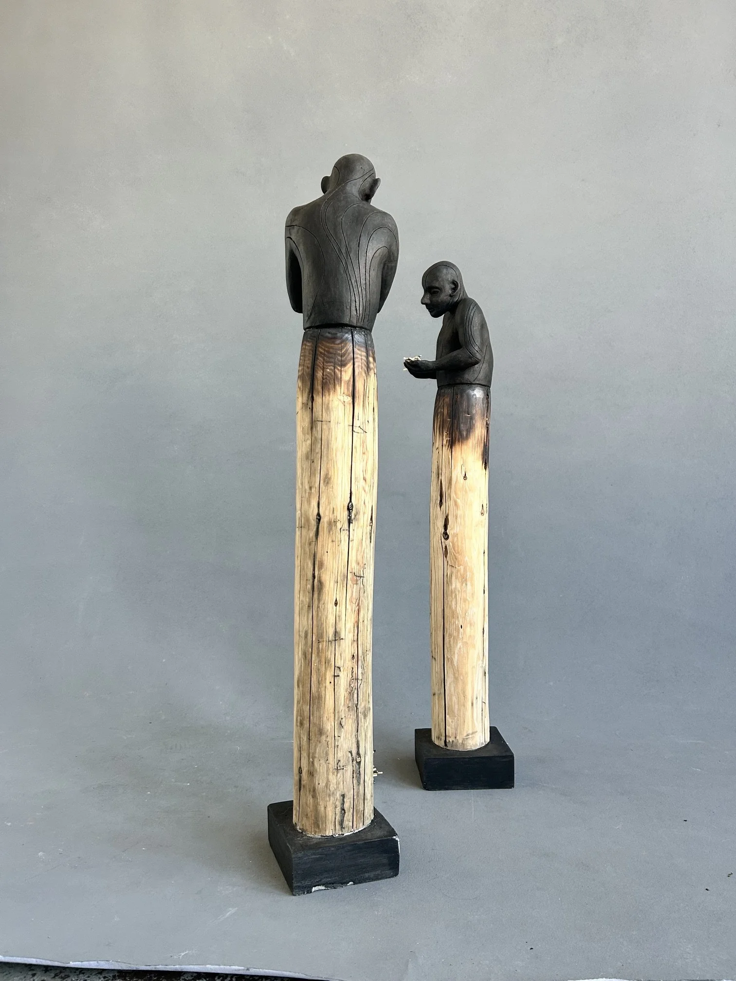 The Matchstick Brothers
2026
Ceramic stained with Sumi ink, Recycled Wood, Concrete, and Burnt Matchsticks
H50" x W7" x D6"