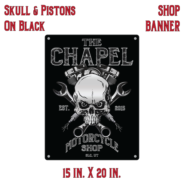 15 In. X 20 In. Skull & Pistons on Black