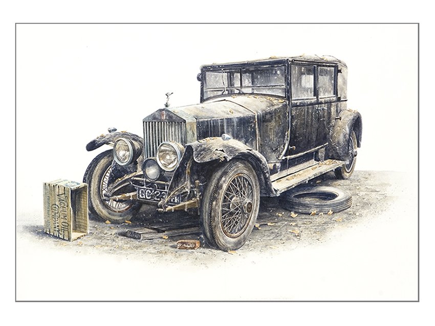 Rolls-Royce Experimental 20 circa 1923-1928 - 72cm x 52cm. Painted as it was when found in a disused barn in England, prior to restoration.