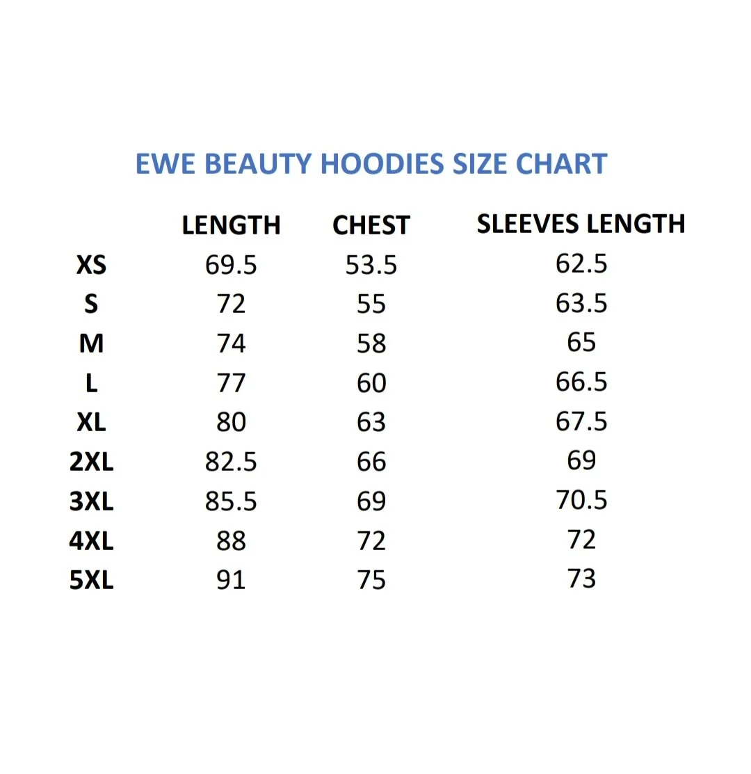 Size Chart Hoodie — Ewe Beauty Apparel — Australian Country Clothing