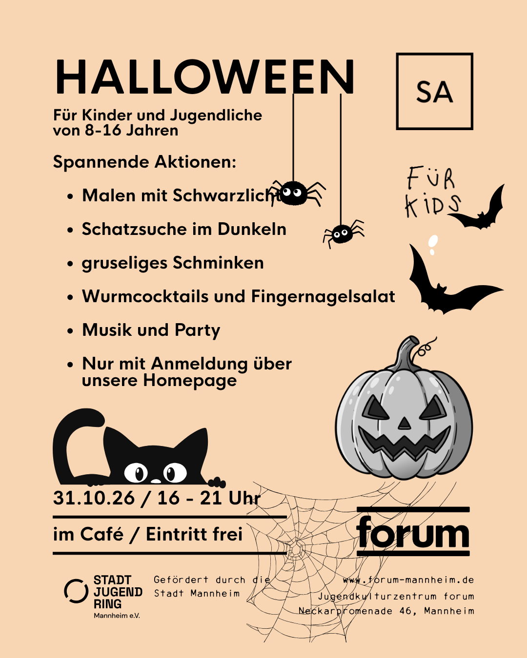 Kinder + Jugend Halloweenparty + spannende Aktionen! – Forum Mannheim, 31.10.2026