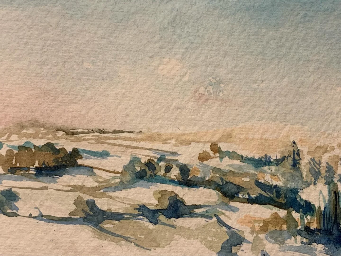 Loving the snow scenes from my window. Playing with watercolours before oils back in my studio. #snow #colour #winter #painting