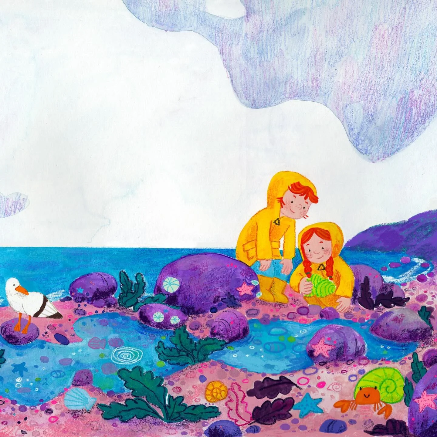 I have been trying to branch out of my comfort zone when it comes to colour. Is the pink and purple beach too much? Lol

🐚🐠🦀

#illustrator #childrenbookillustrator #kidlitillustration #gouache #illustration
