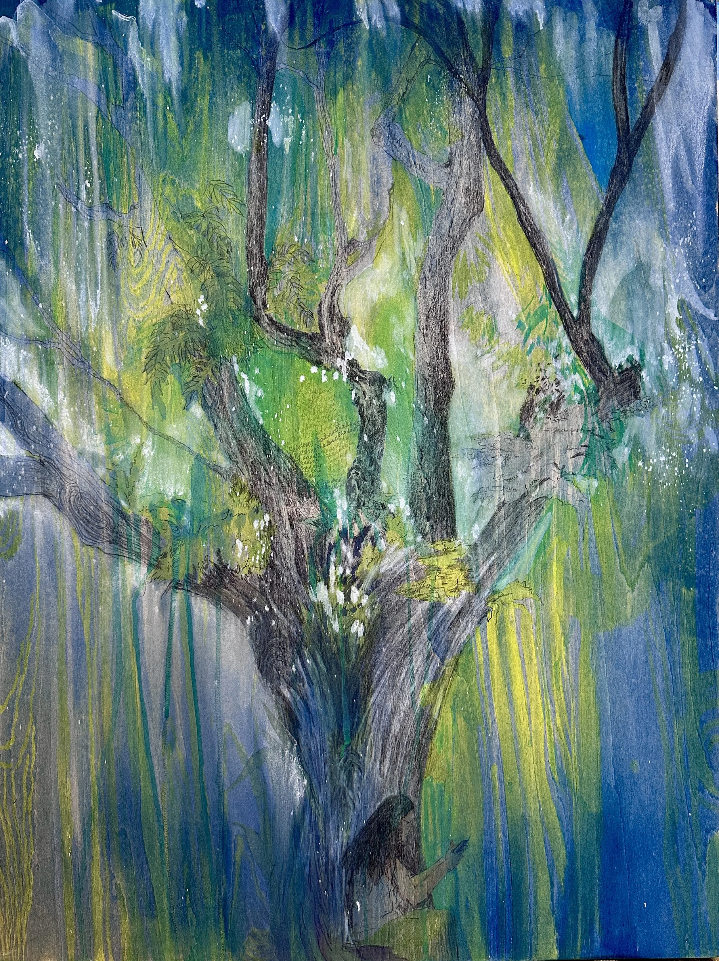 Princess and the pea tree. 60 x 45 cm. Mixed media on wood. 2025