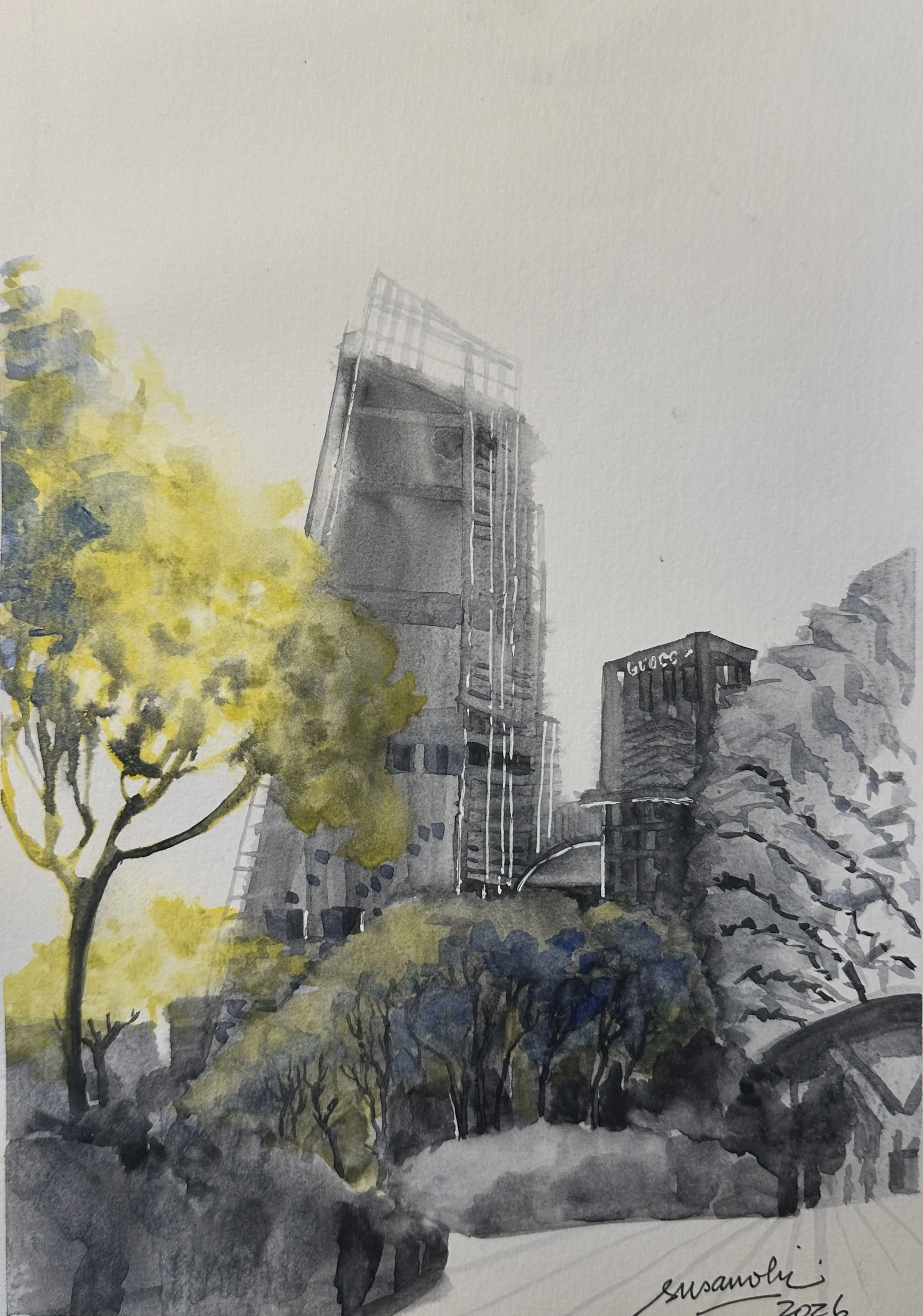(SOLD) South Beach, Singapore
29 x 20 cm
Graphite and watercolour on paper
2026
