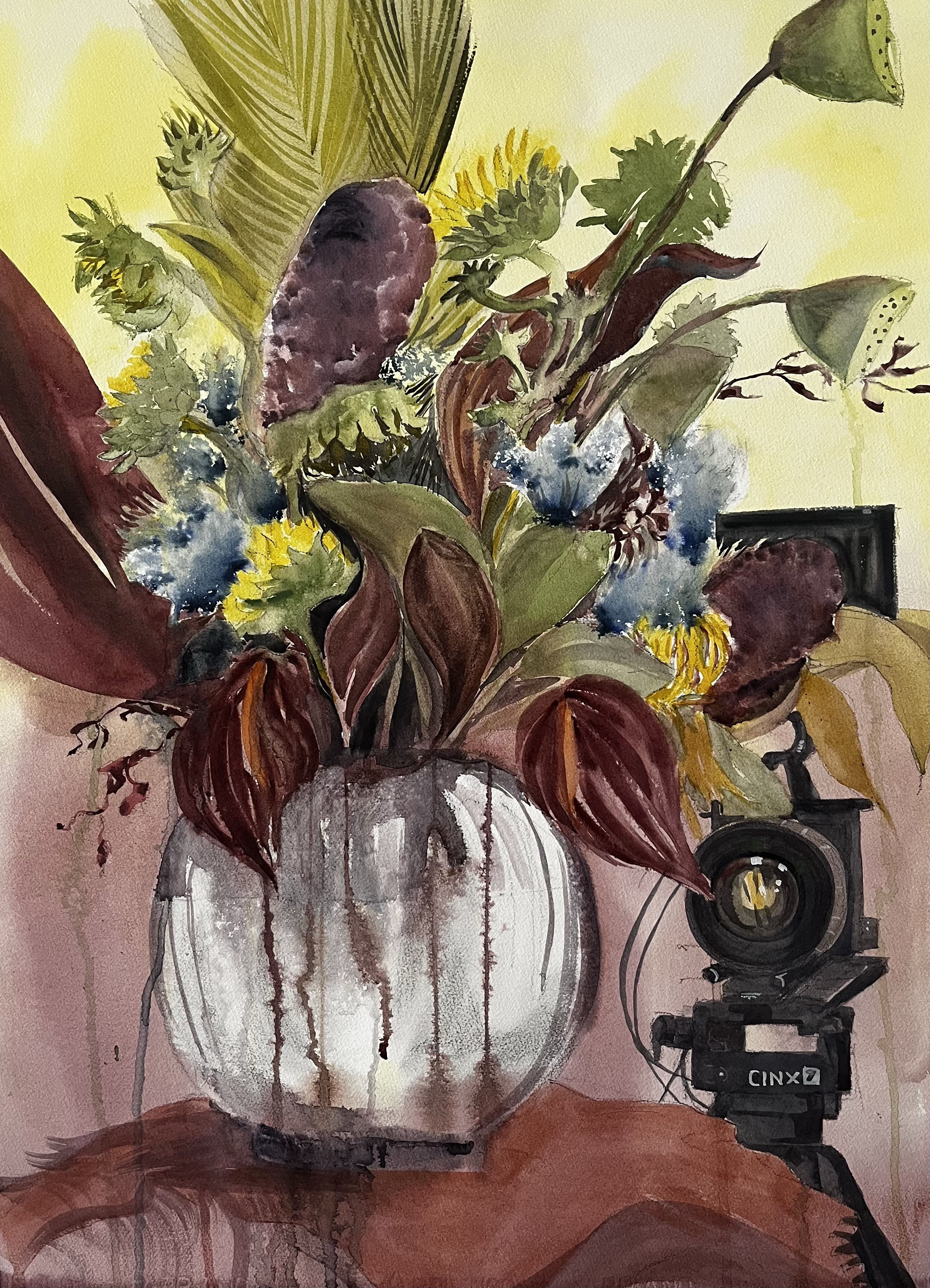 76 x 55 cm

Painted live at Broadcast Asia in 2023. This semi abstract floral series presents paradoxes of colours, done in a cinematic palette of The Fifth Element, a 1997 Sci-fi movie. A Red digital Cinema camera is recording in the background, alw