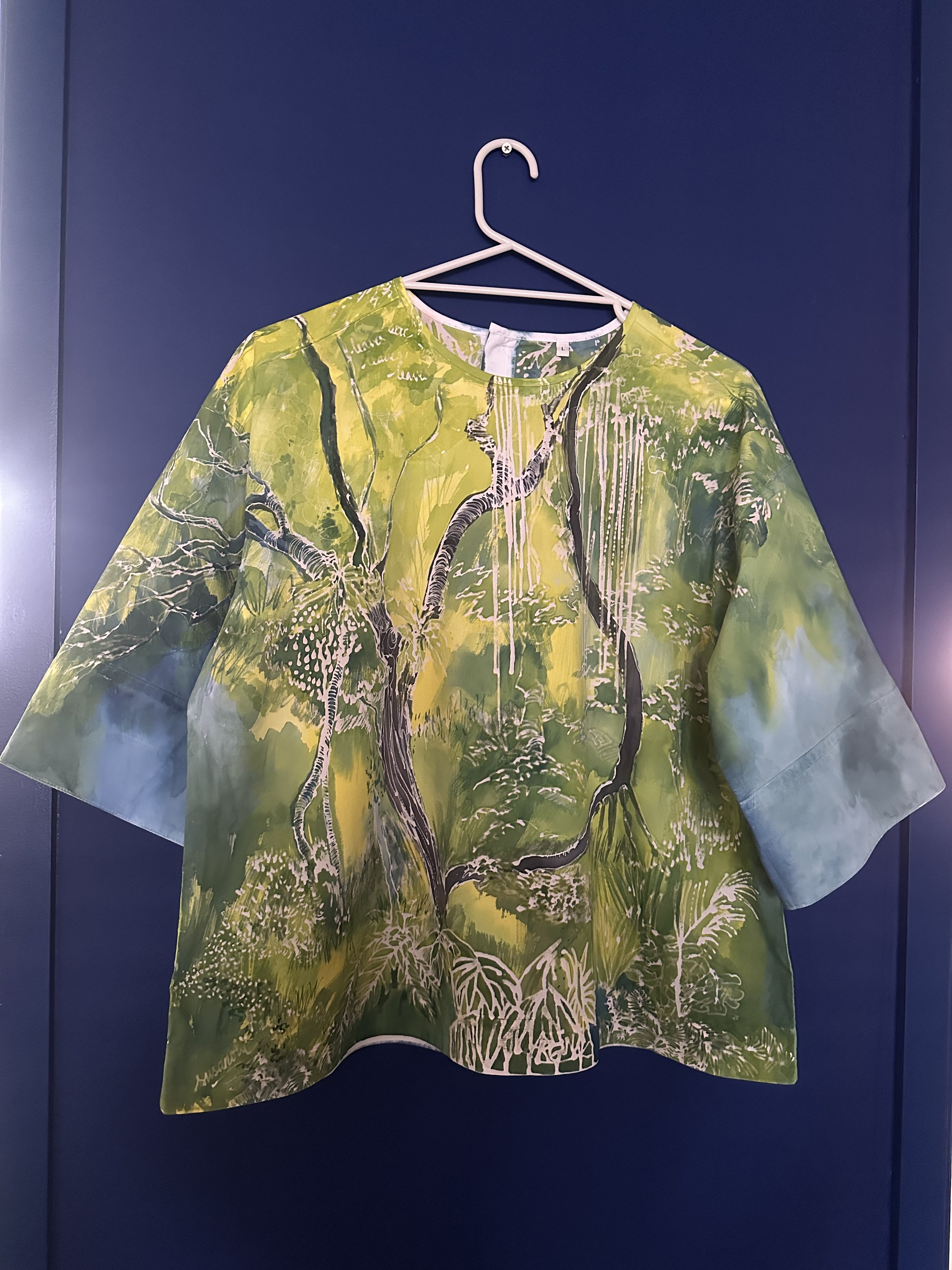 I am a tree too. 
Wearable hand painted batik on cotton tunic from Muji. 
Size L
2026