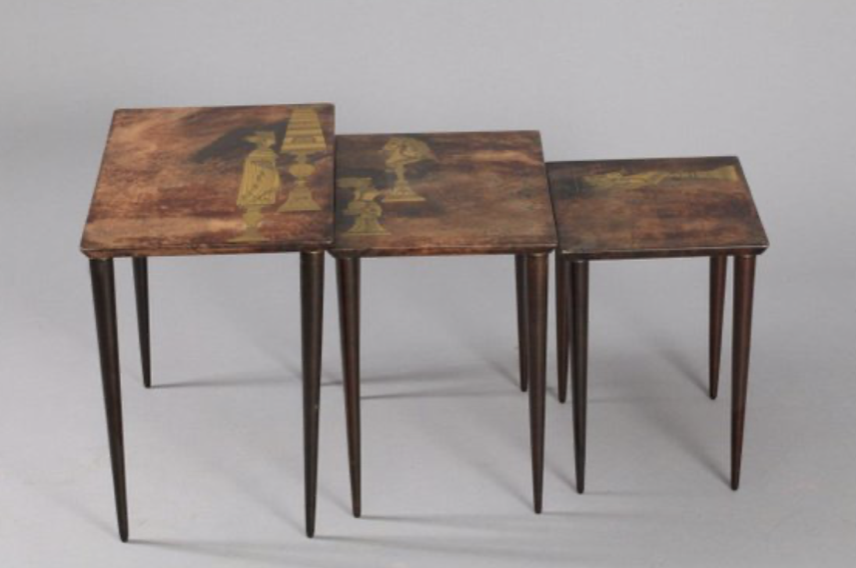Aldo Tura Lacquered Goatskin Nesting Tables
