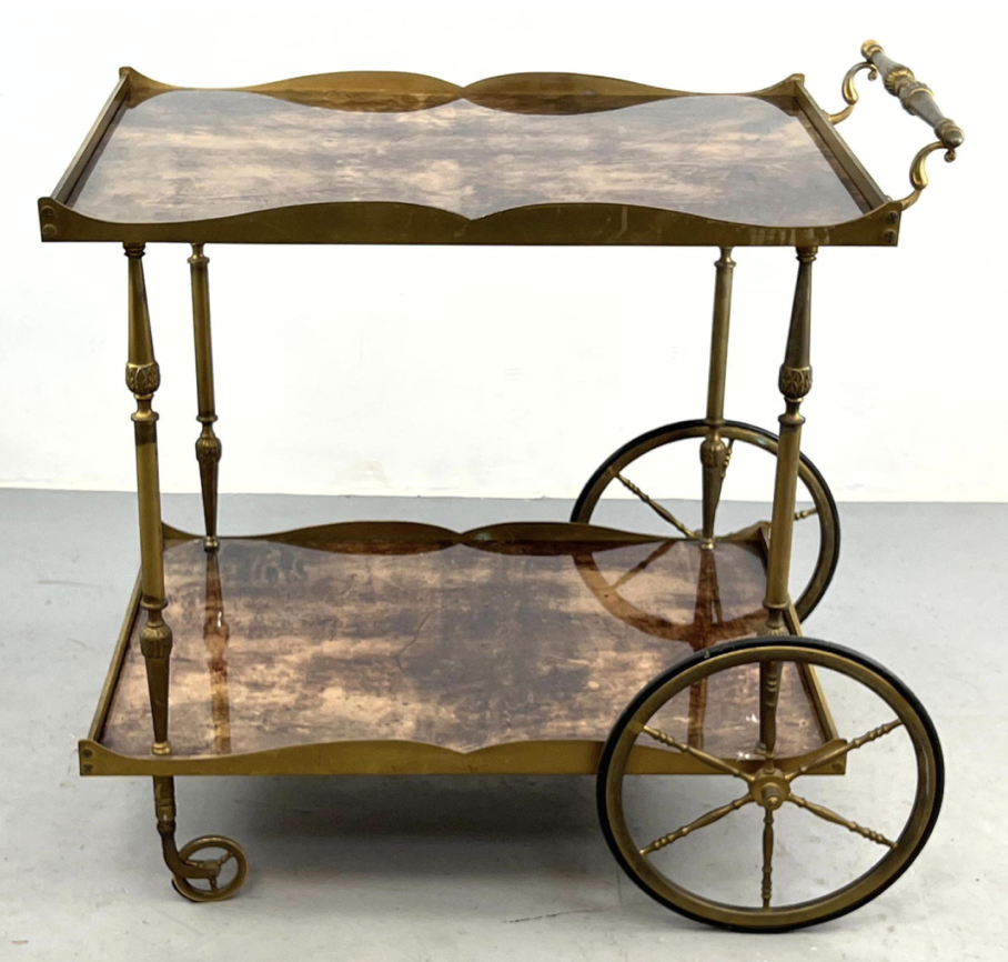Aldo Tura Lacquered Goatskin Bar Cart