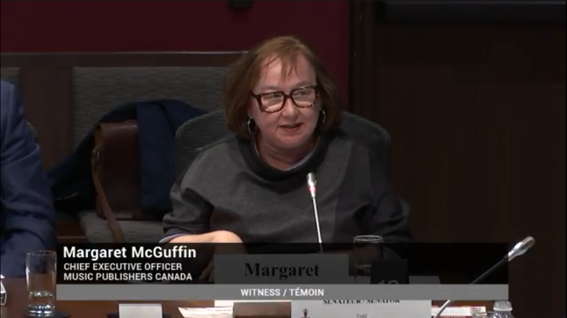 Music Publishers Canada’s CEO Margaret McGuffin testifies before Senate of Canada 's Standing Committee on Transport and Communications