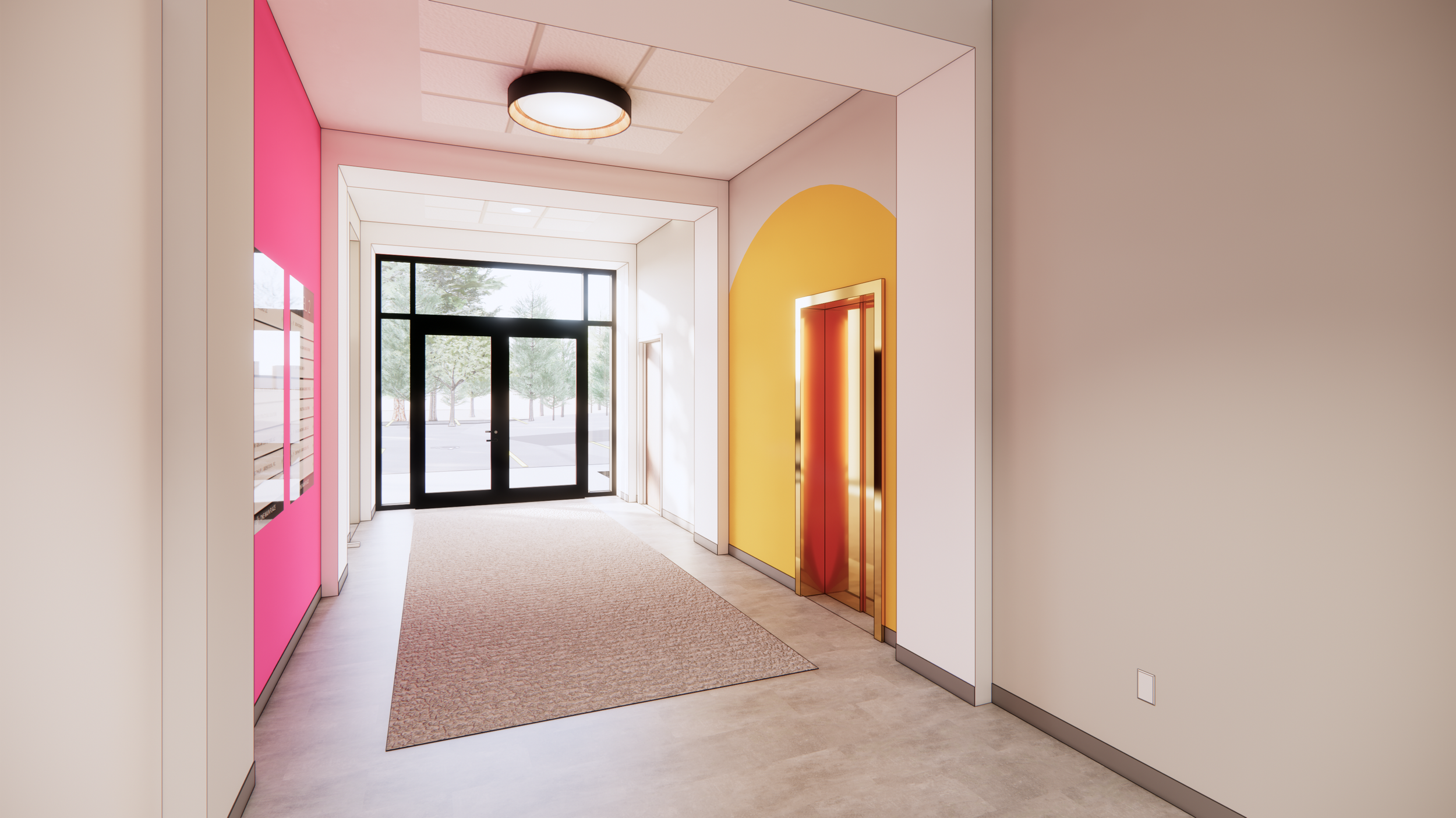 Interior entry rendering by Richmond architecture and design firm smbw for the Girl Scouts of the Commonwealth of Virginia