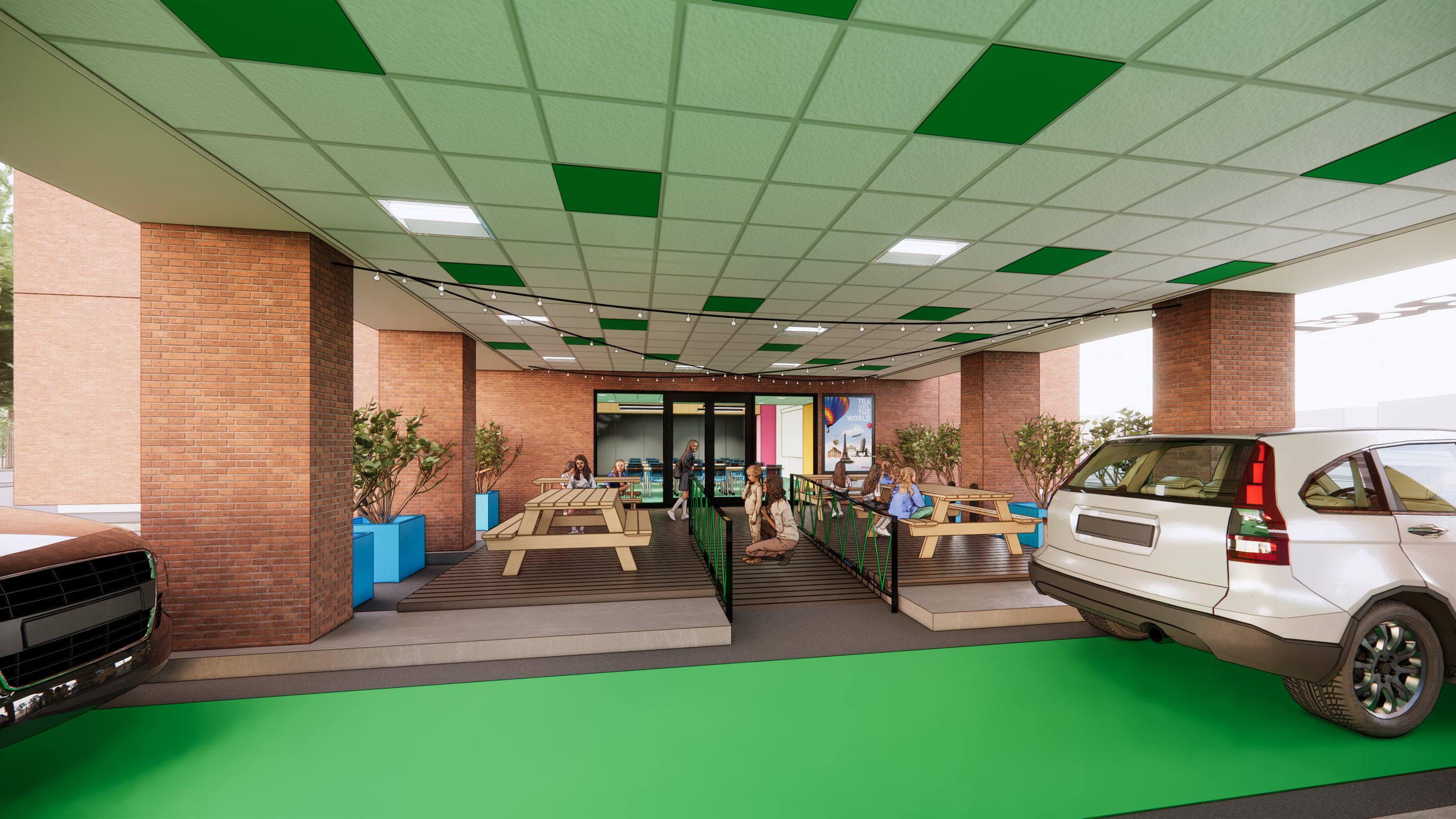 Exterior entry rendering by Richmond architecture and design firm smbw for the Girl Scouts of the Commonwealth of Virginia