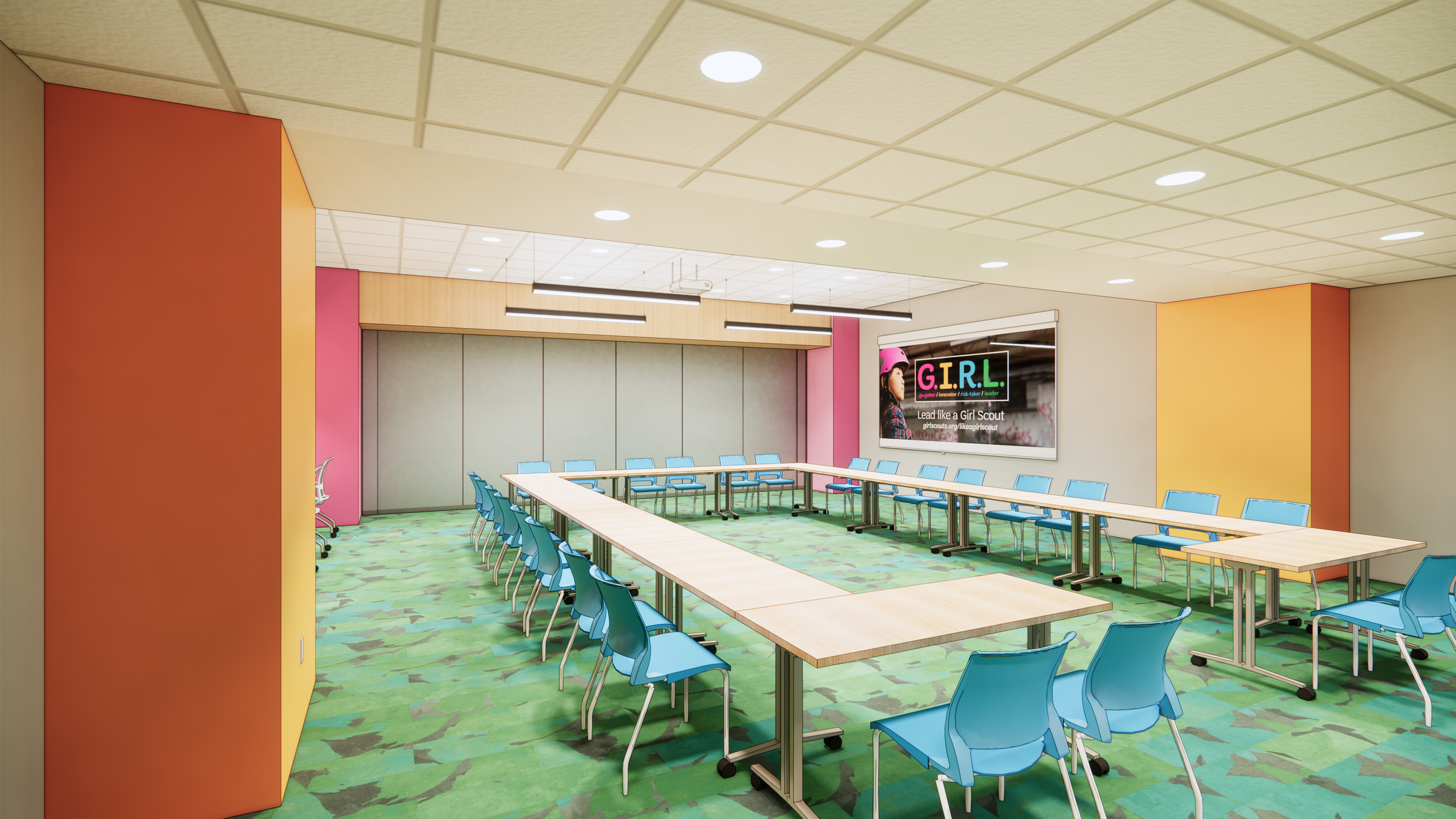 Interior rendering by Richmond architecture and design firm smbw for the Girl Scouts of the Commonwealth of Virginia