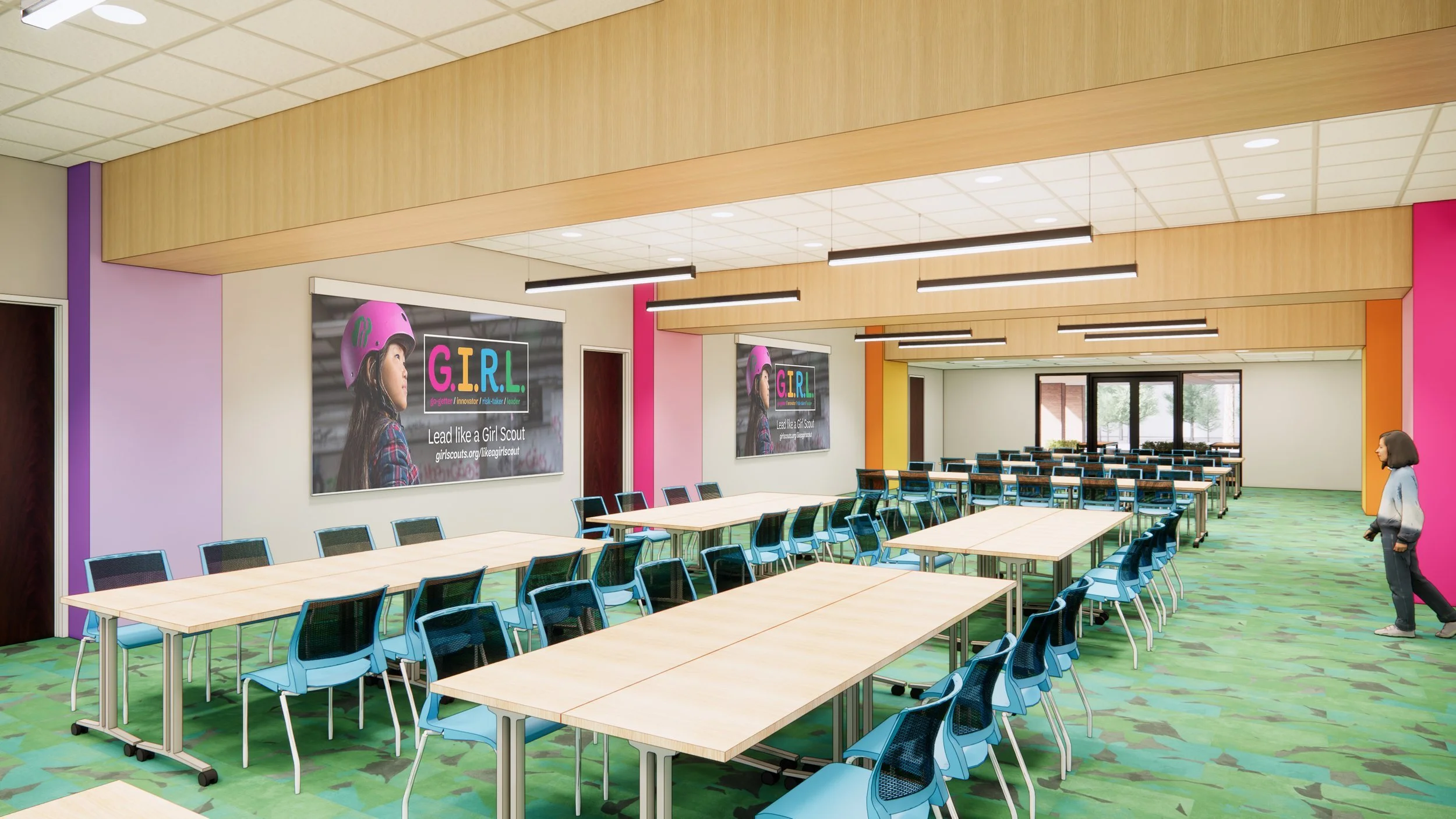 Interior rendering by Richmond architecture and design firm smbw for the Girl Scouts of the Commonwealth of Virginia