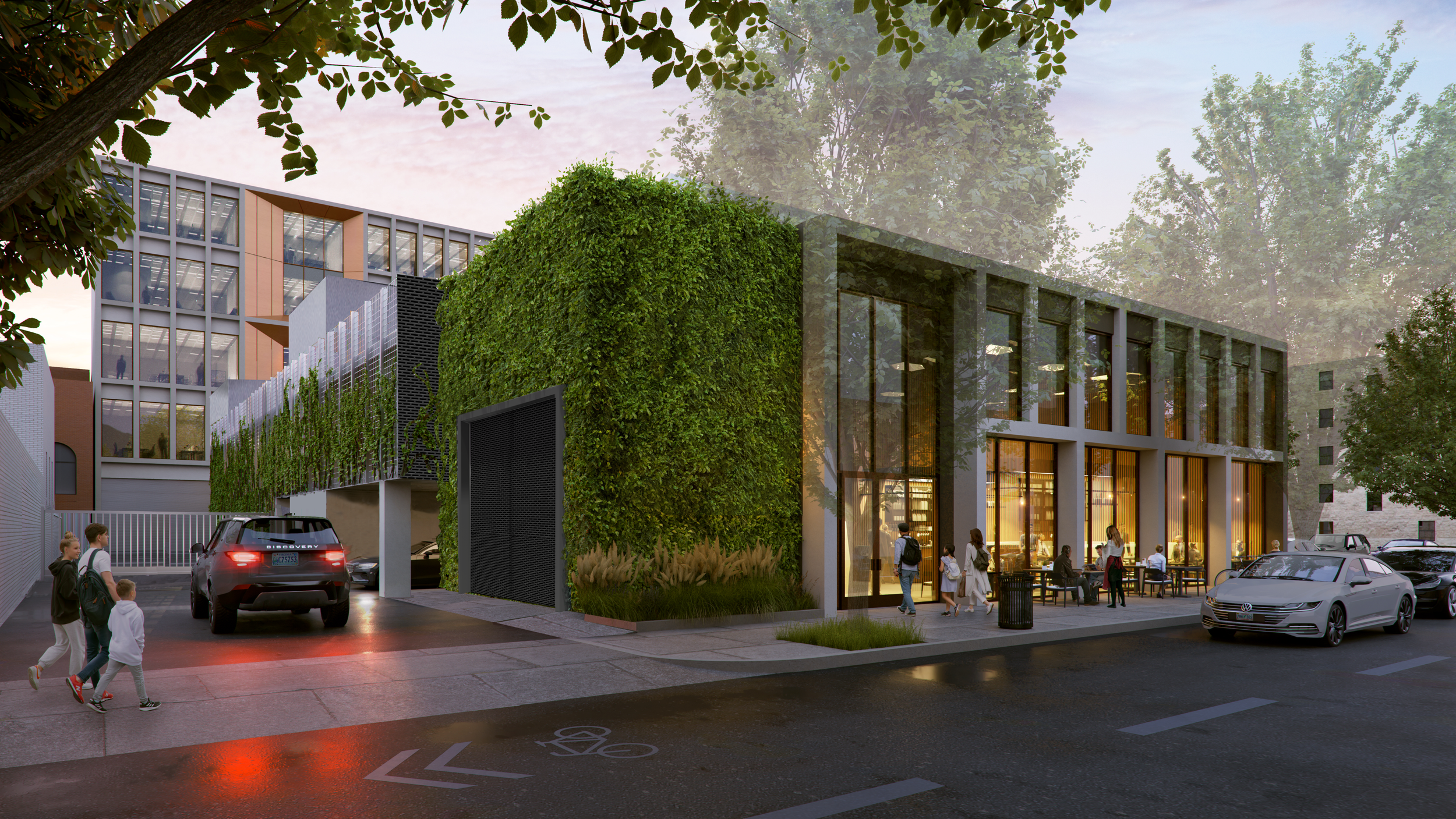 Richmond architecture and interior design firm SMBW's exterior rendering for the Grace Street portion of VPM's new Richmond headquarters.