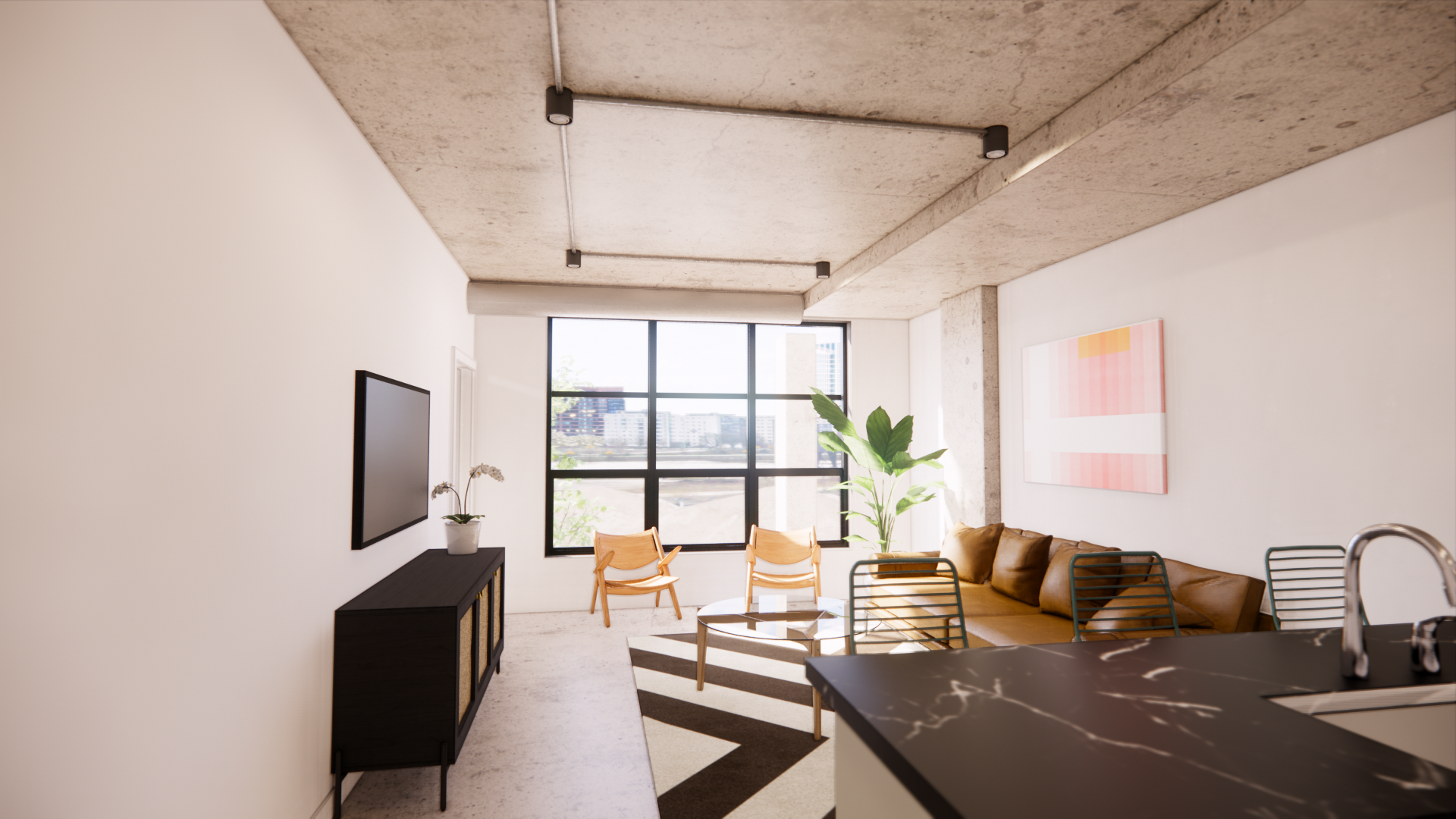 Interior rendering of unit in SMBW mixed-use development Soda Flats in RVA's Scotts Addition